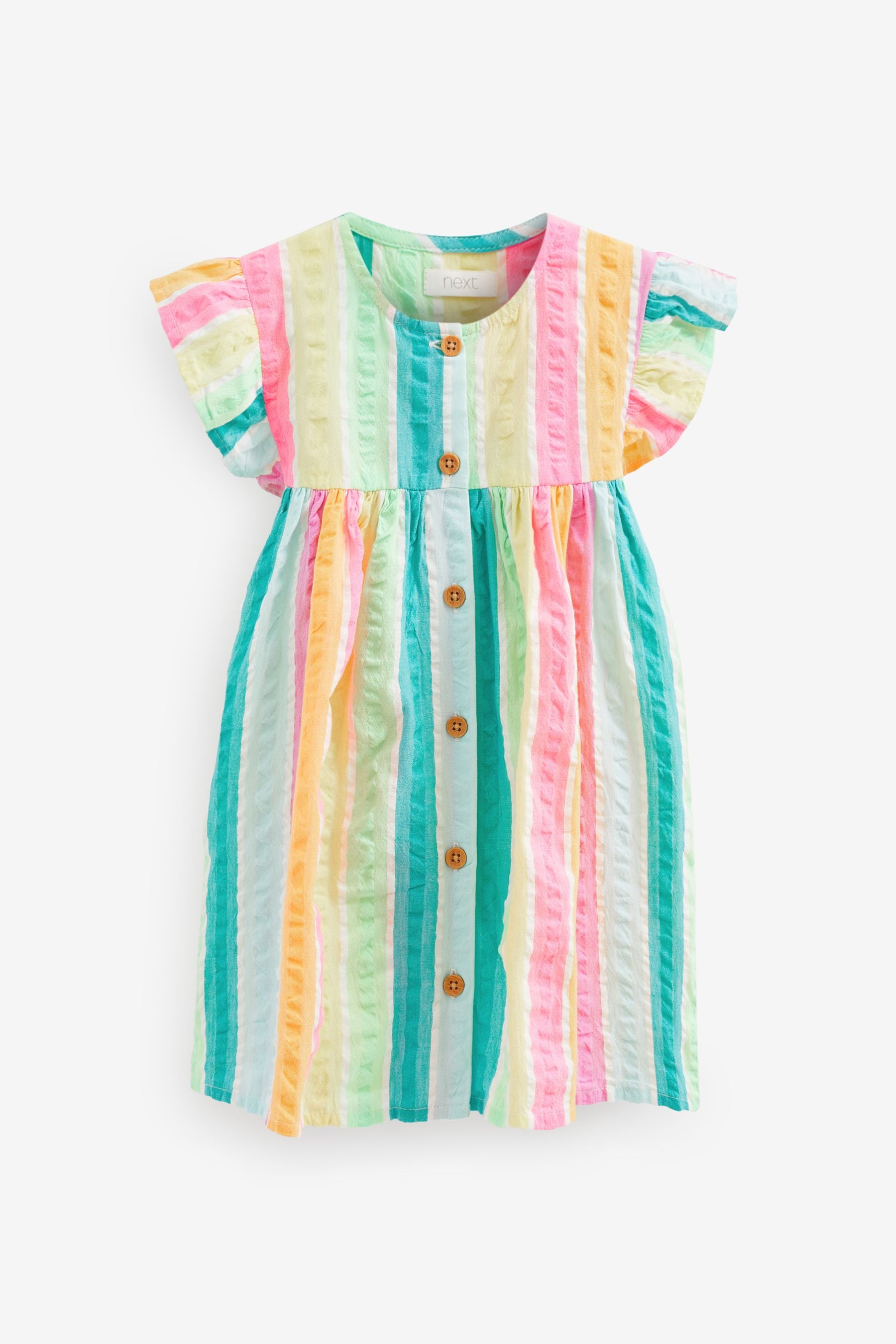 Rainbow Stripe Frill Sleeve Cotton Dress (3mths-8yrs)