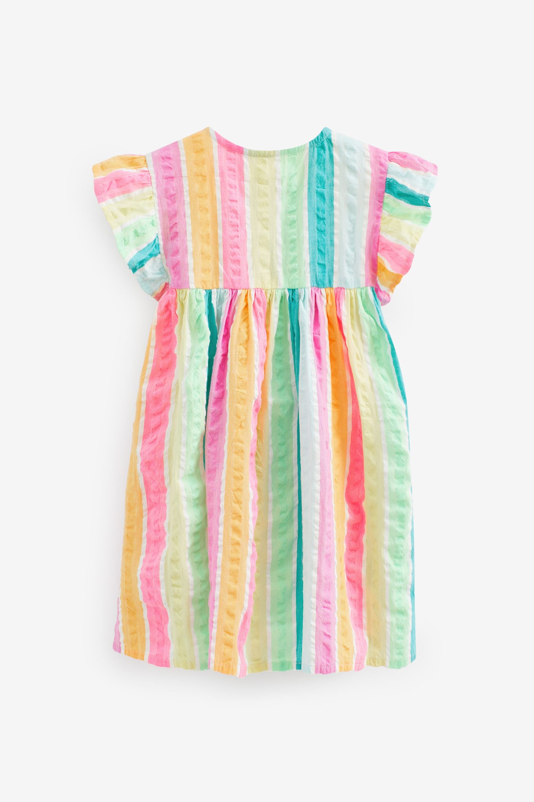 Rainbow Stripe Frill Sleeve Cotton Dress (3mths-8yrs)