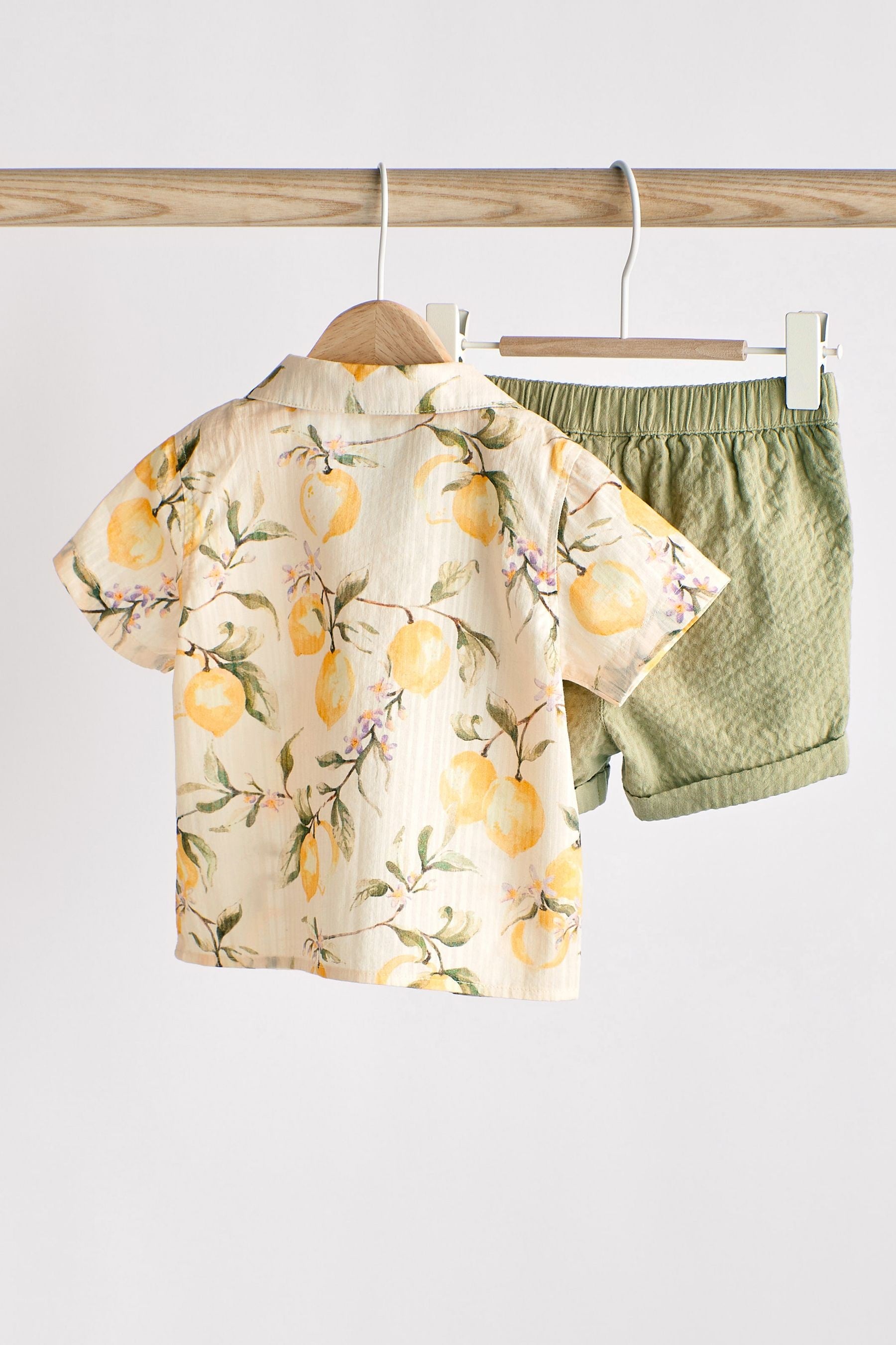 Green/Yellow Woven Lemon Shirt And Shorts Set (0mths-2yrs)