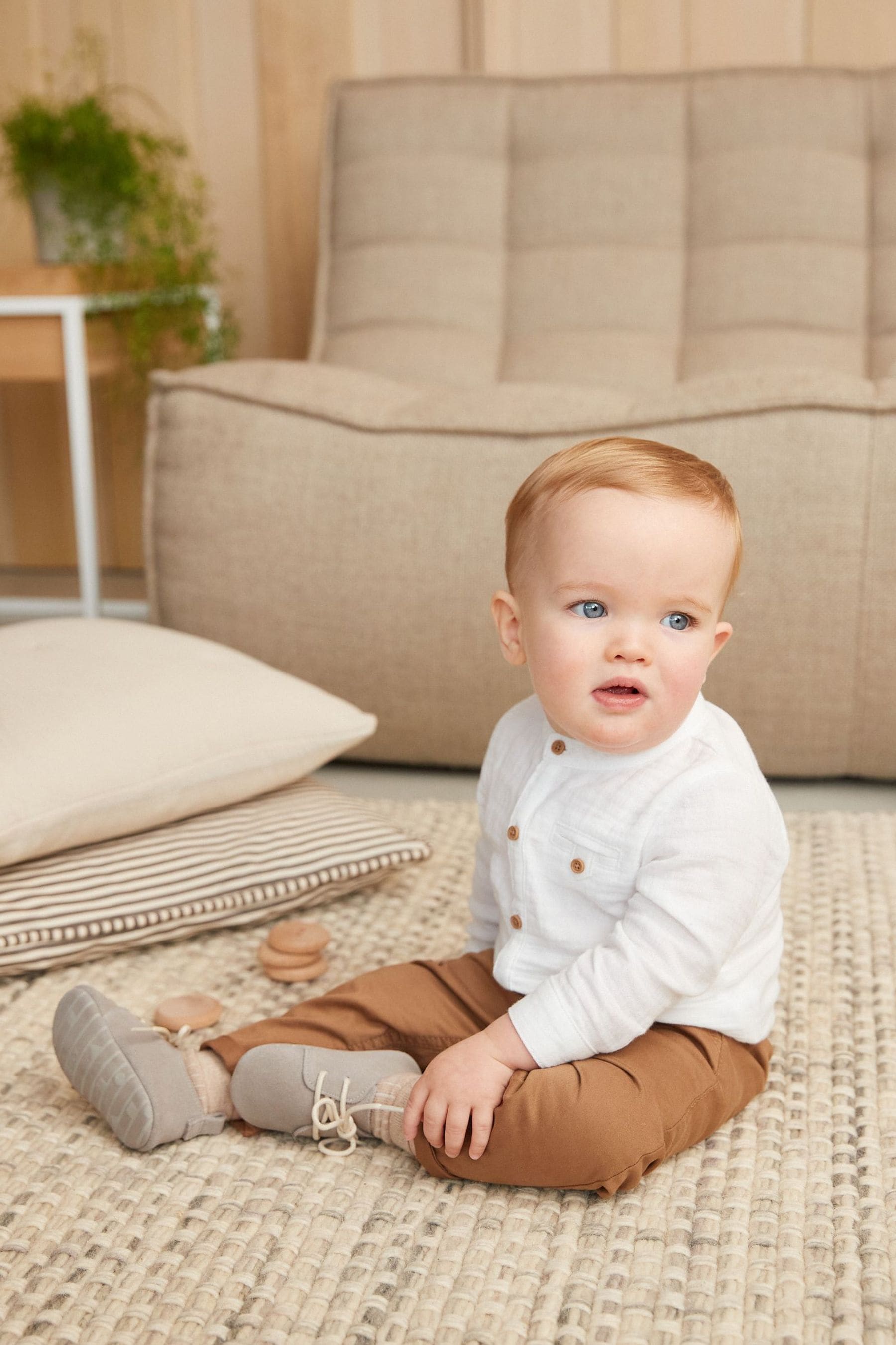 White Grandad Collar Shirt Baby Bodysuit