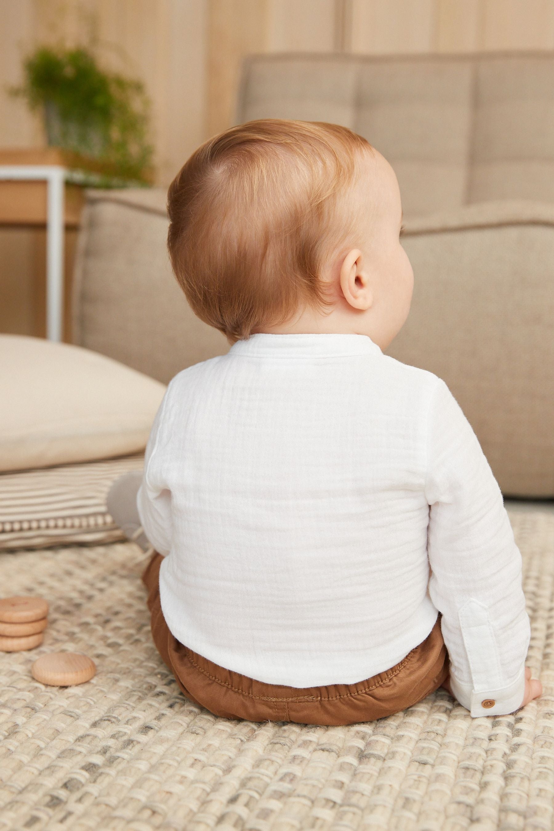 White Grandad Collar Shirt Baby Bodysuit