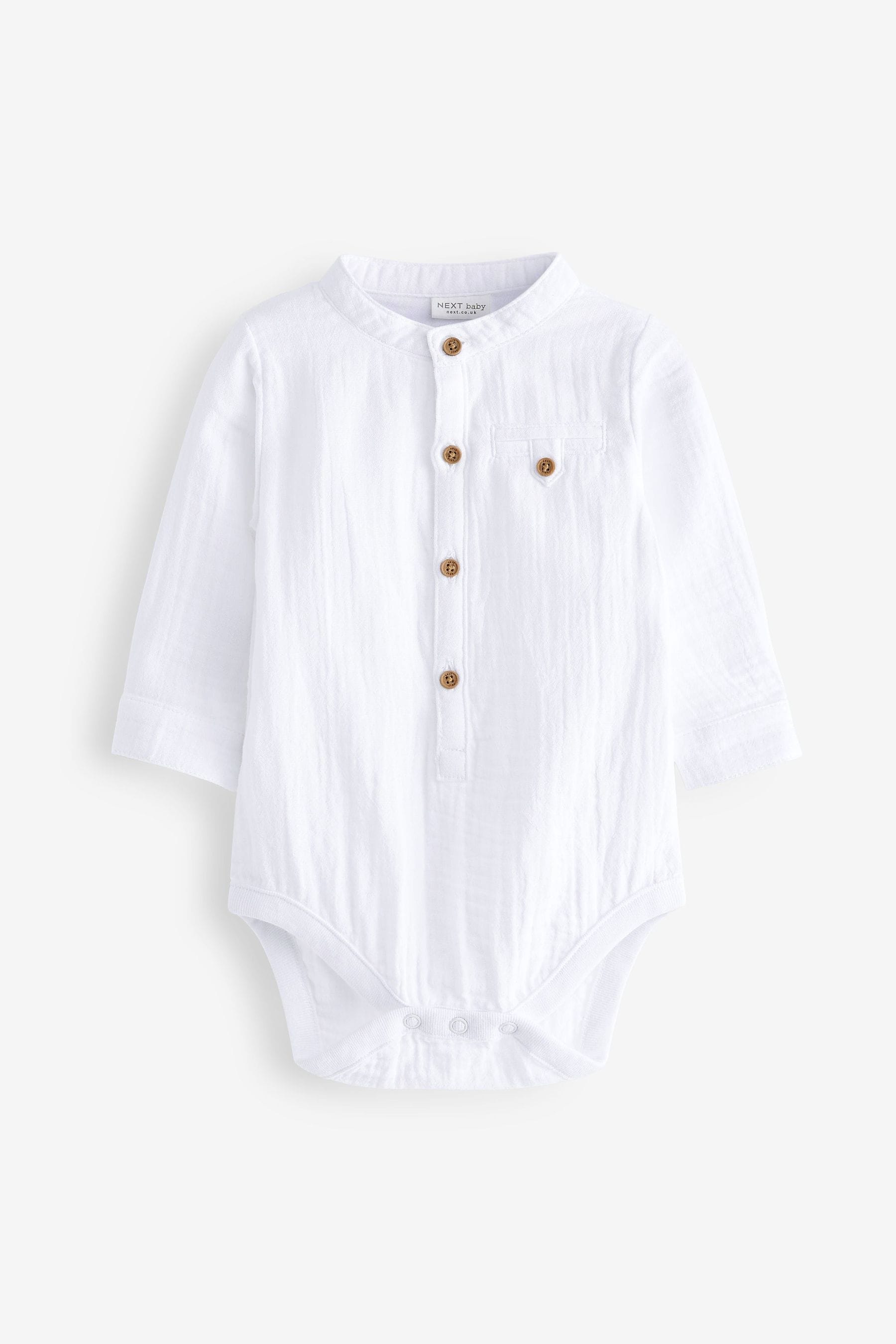 White Grandad Collar Shirt Baby Bodysuit