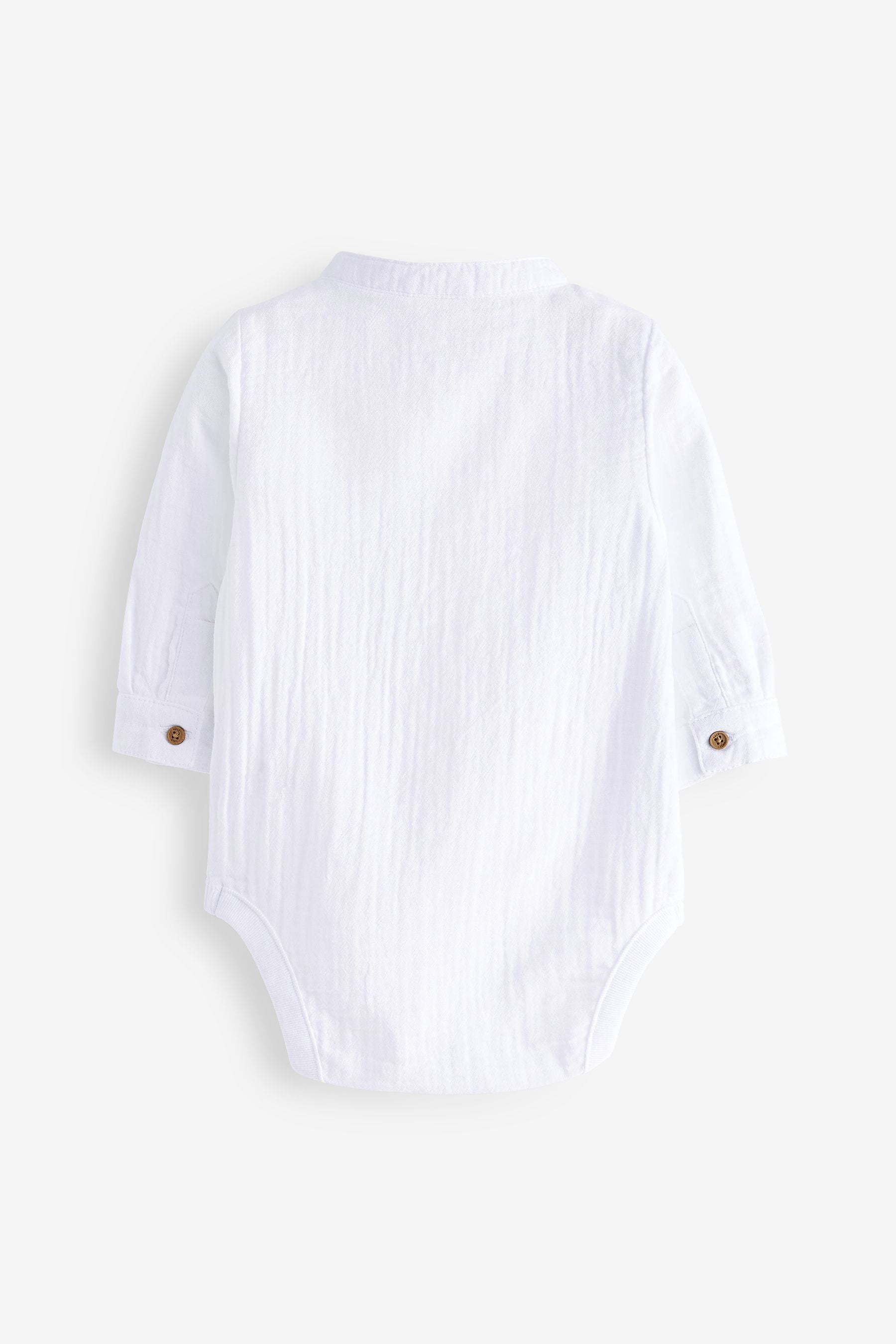 White Grandad Collar Shirt Baby Bodysuit