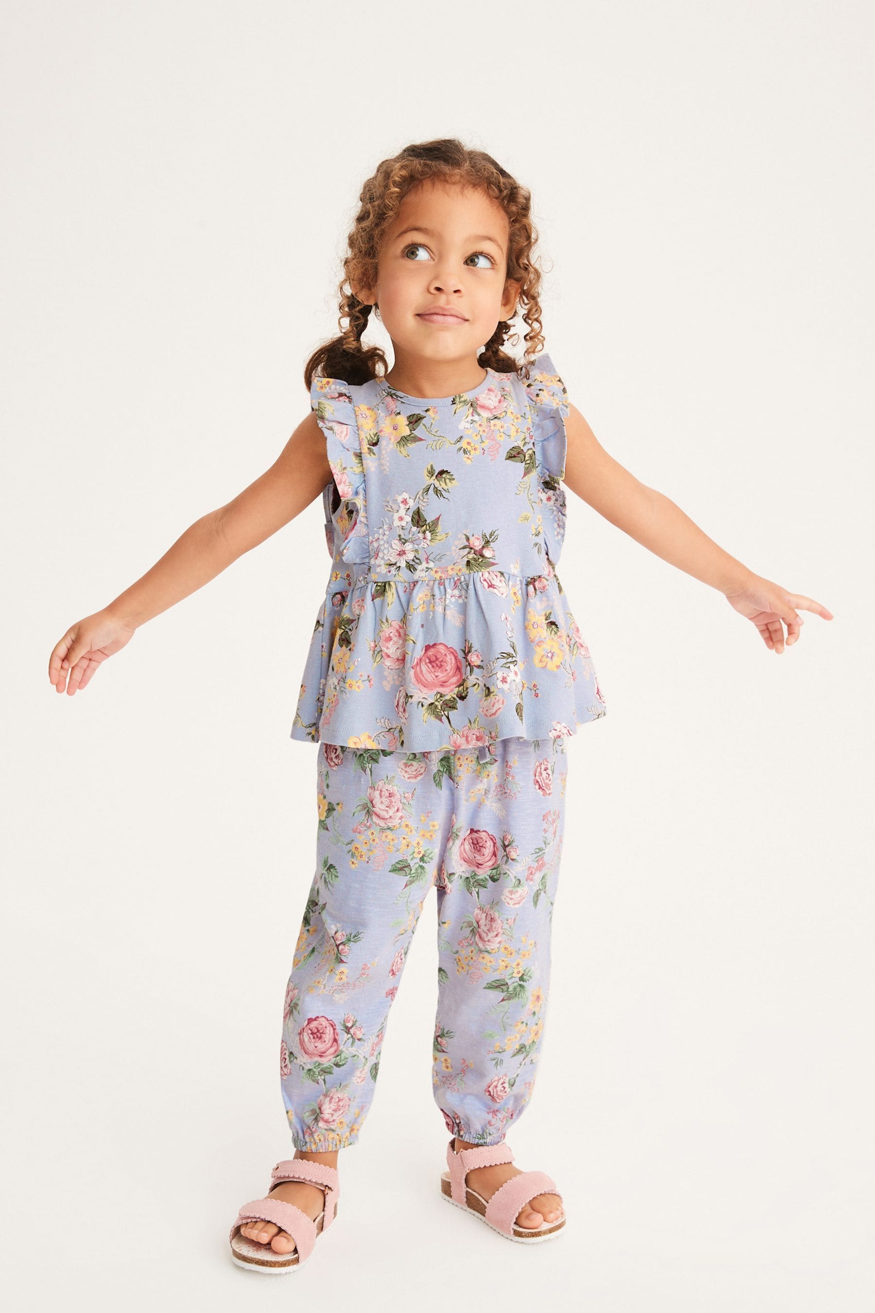 Blue Floral Cotton Trousers (3mths-7yrs)