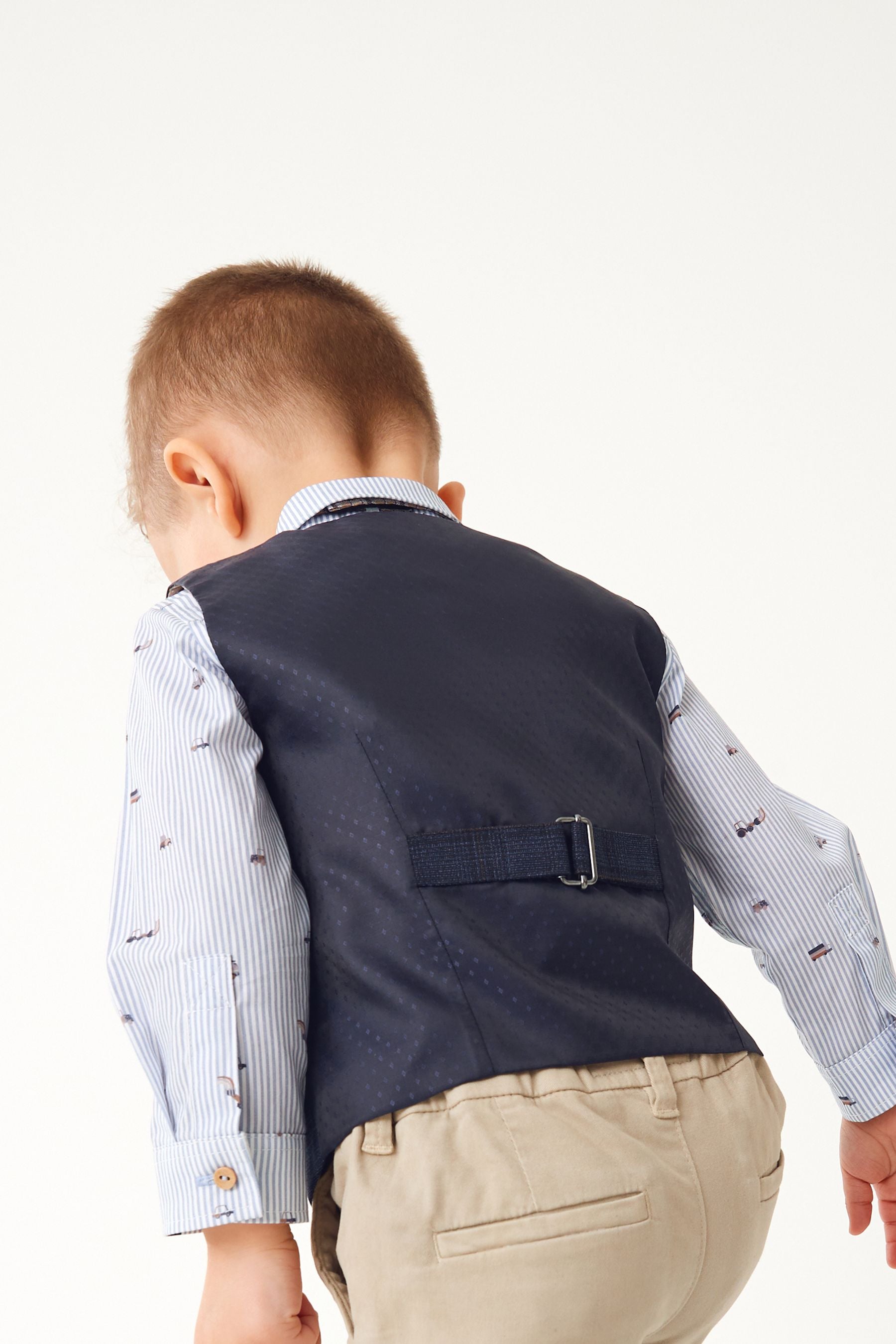 Navy Blue Check Waistcoat Set With Shirt And Bow Tie (3mths-7yrs)