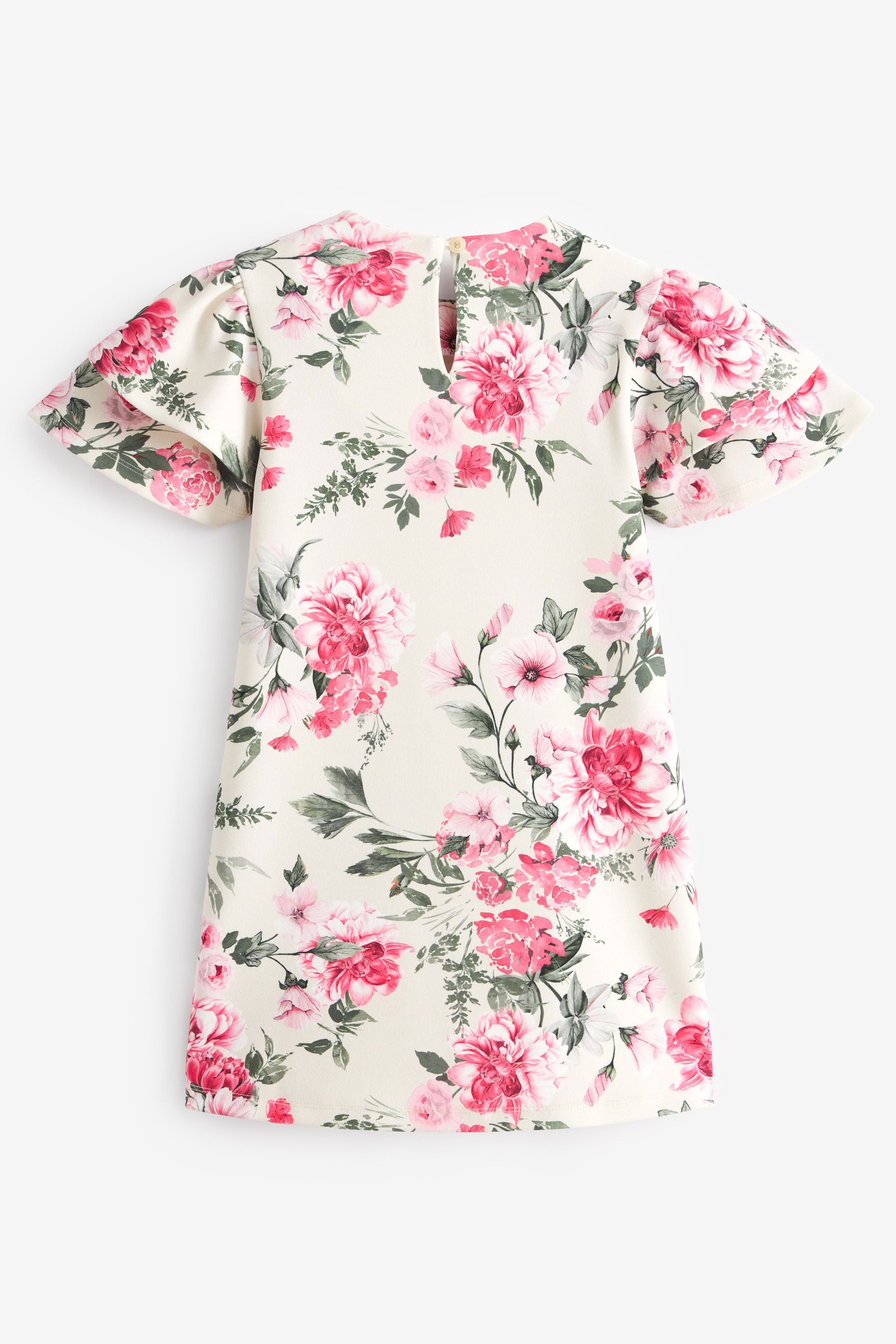 Ivory White/Pink Floral Scuba Occasion Dress (1.5-16yrs)