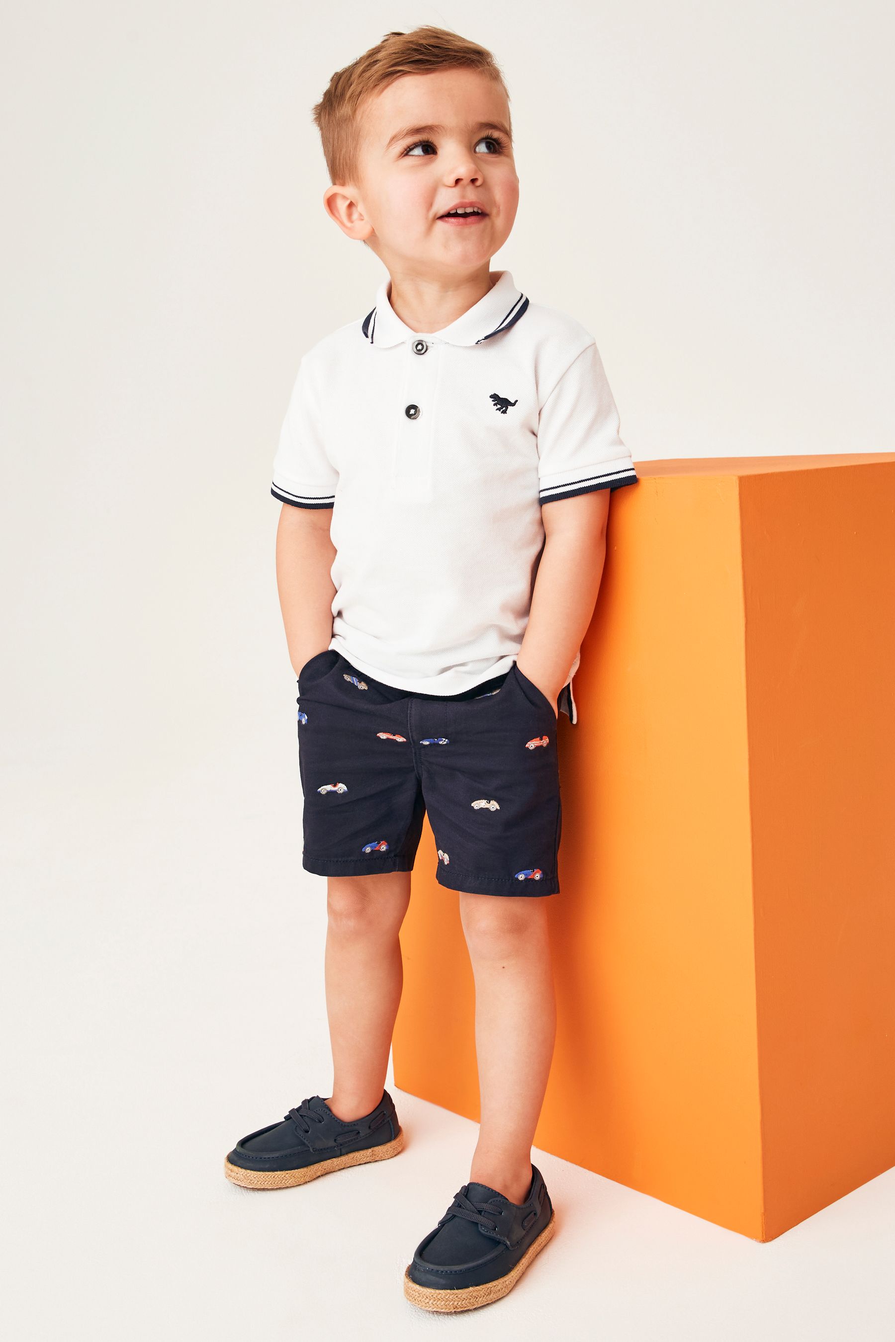 Navy Car Embroidered Chino Shorts (3mths-7yrs)