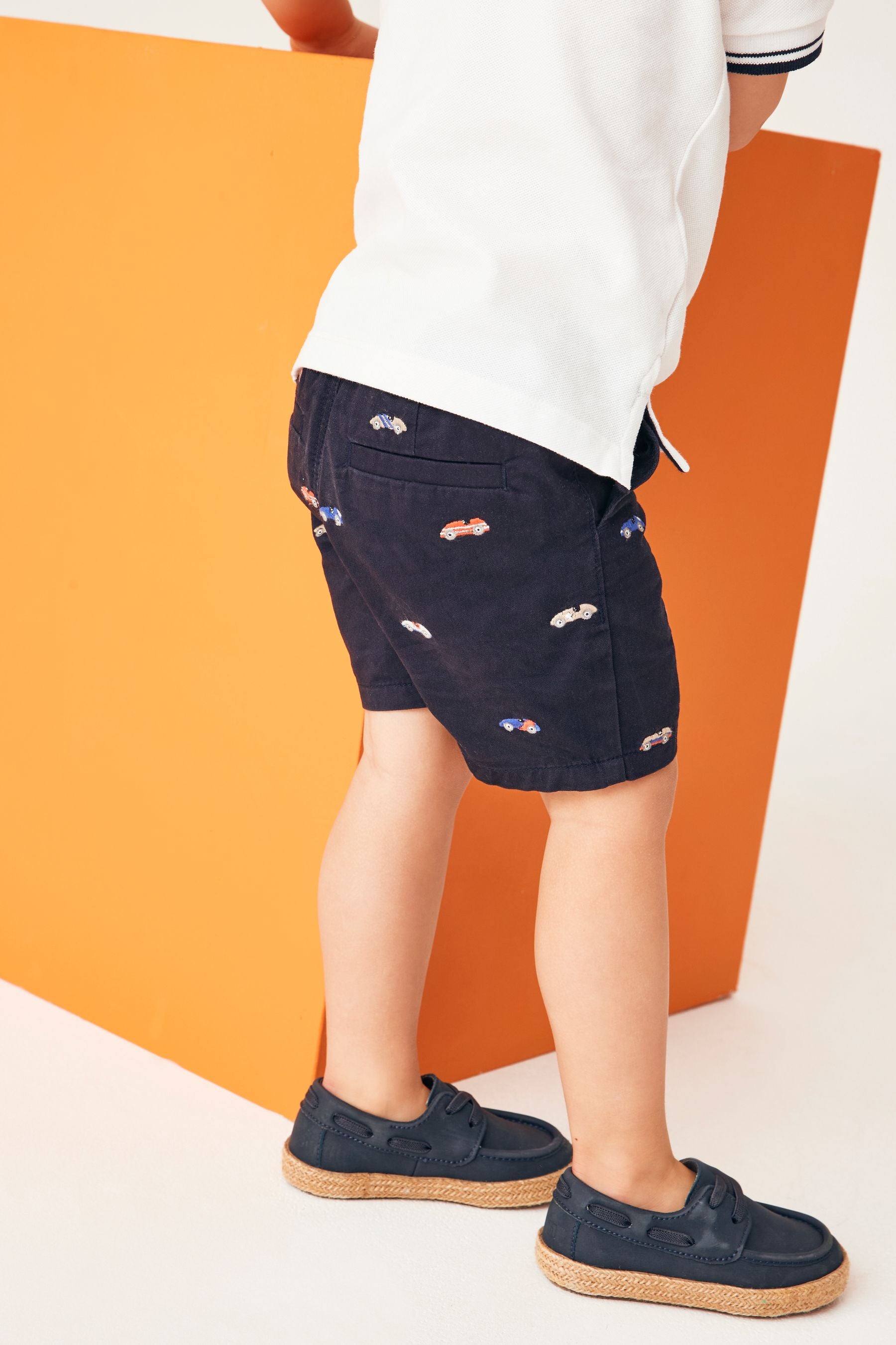 Navy Car Embroidered Chino Shorts (3mths-7yrs)