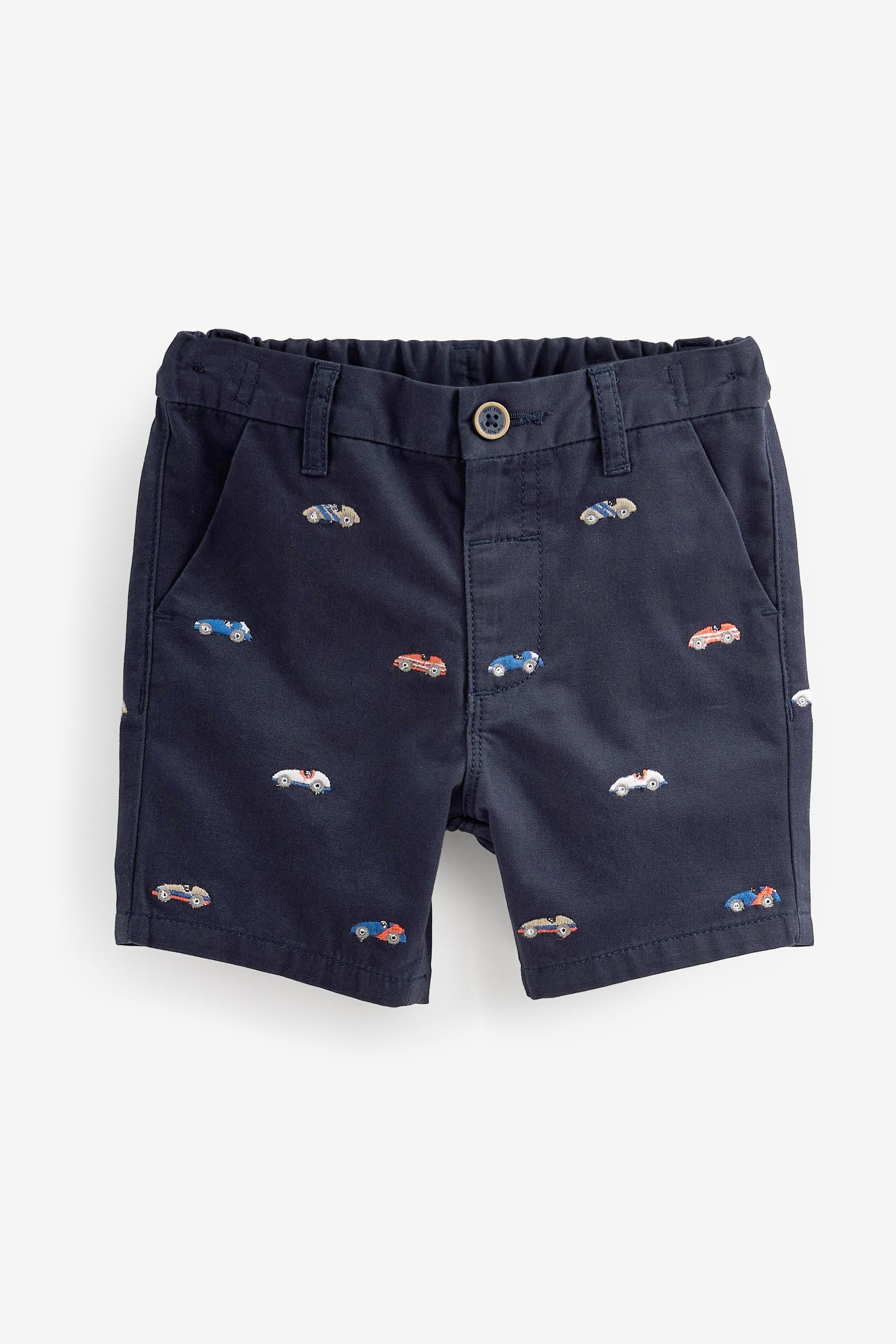 Navy Car Embroidered Chino Shorts (3mths-7yrs)