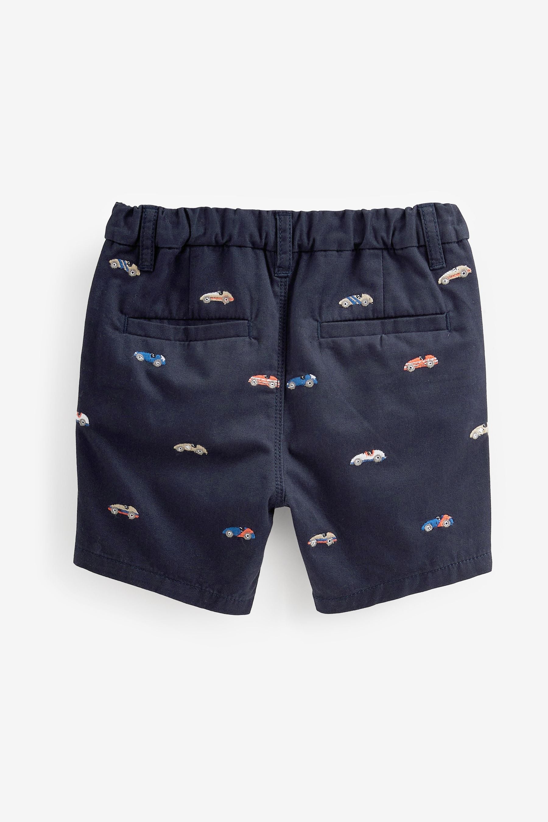 Navy Car Embroidered Chino Shorts (3mths-7yrs)