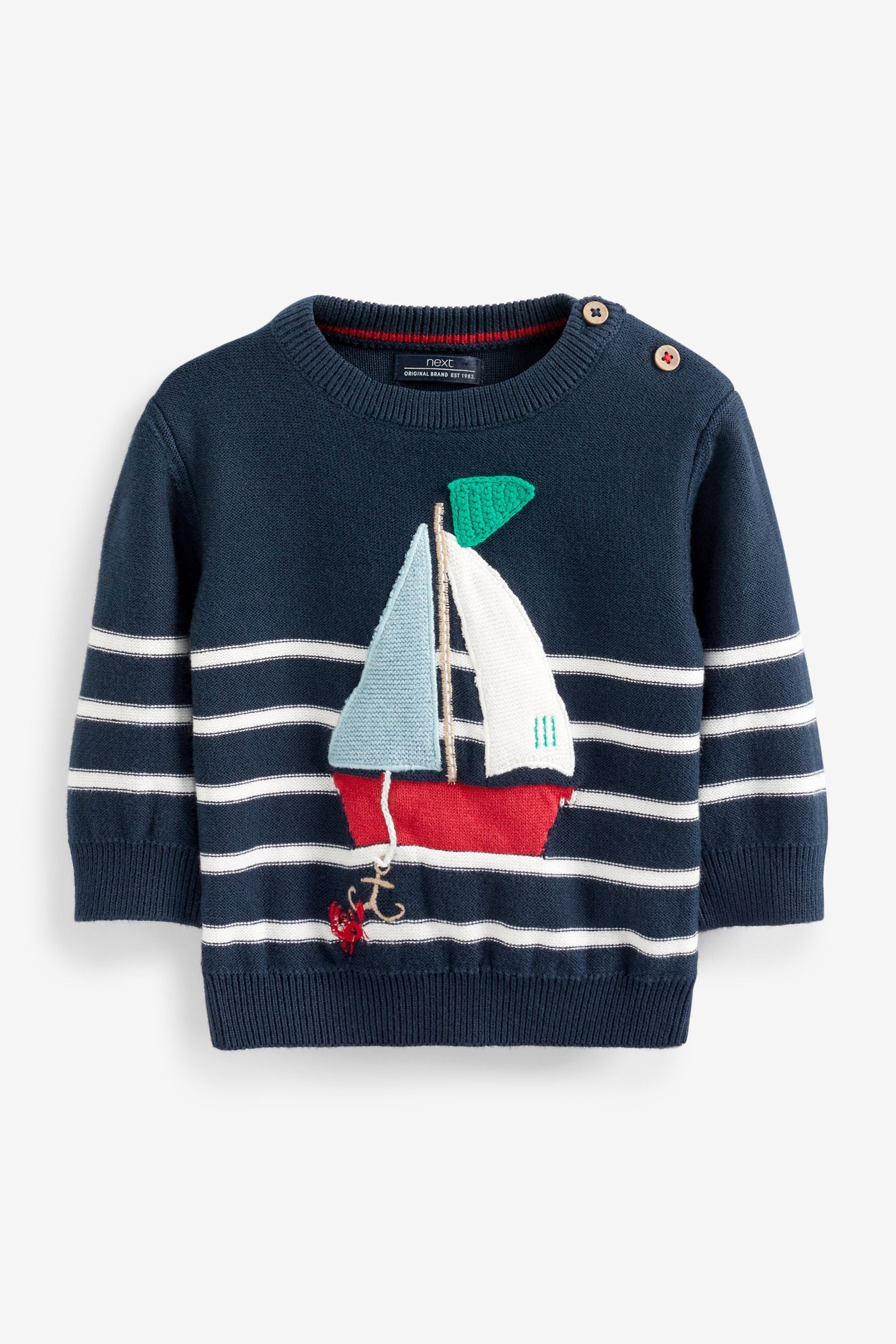 Navy Knitted Stripe Boat Jumper (3mths-7yrs)