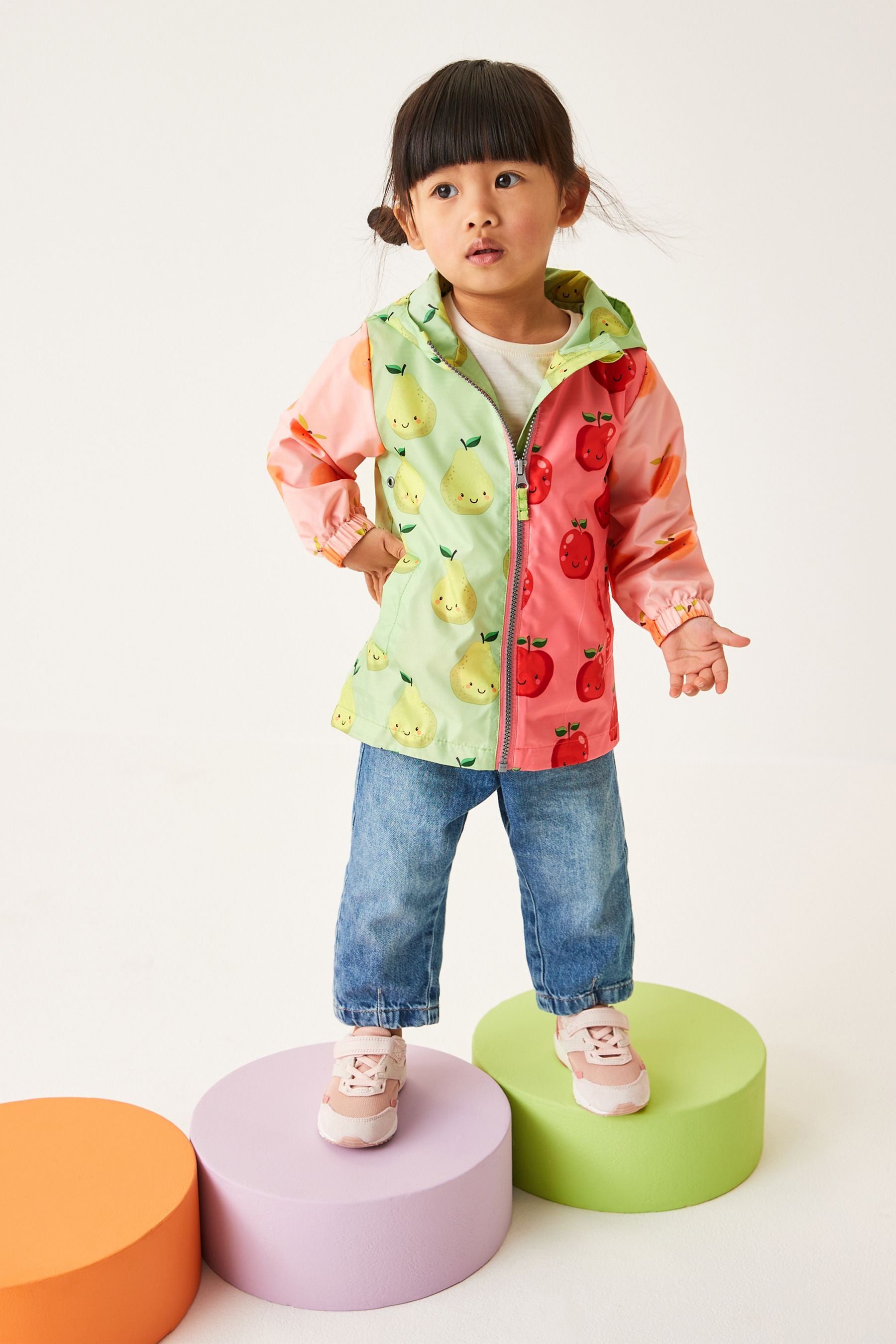 Pink/Green Shower Resistant Fruits Printed Cagoule Jacket (3mths-7yrs)