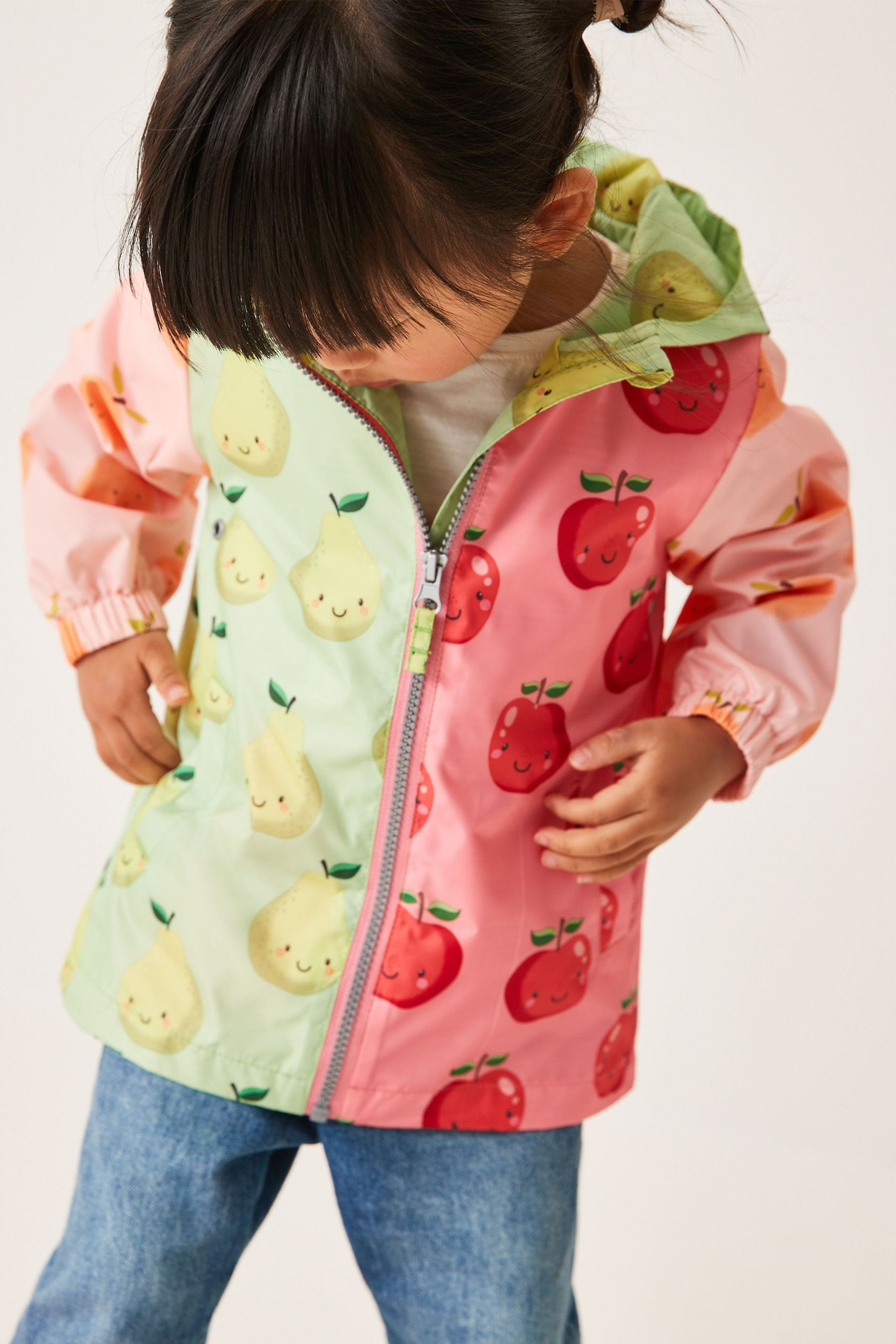 Pink/Green Shower Resistant Fruits Printed Cagoule Jacket (3mths-7yrs)