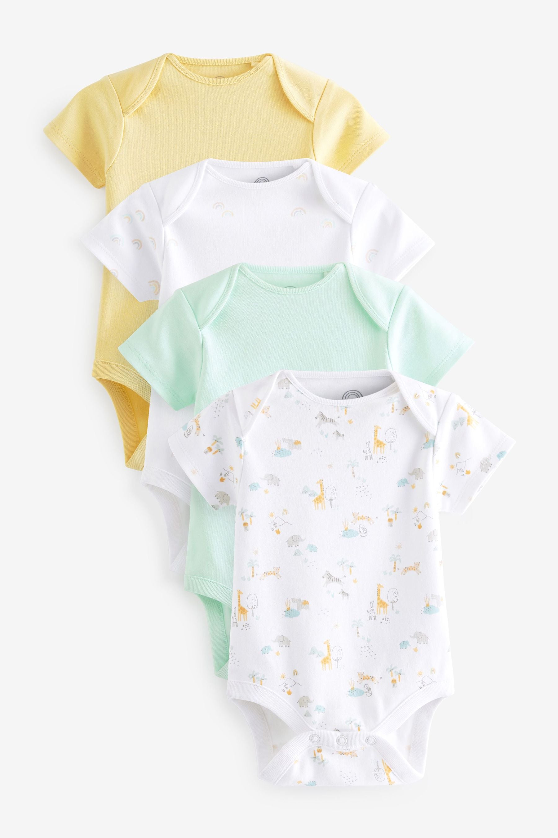 Lemon Yellow Baby Short Sleeves Bodysuit 4 Pack