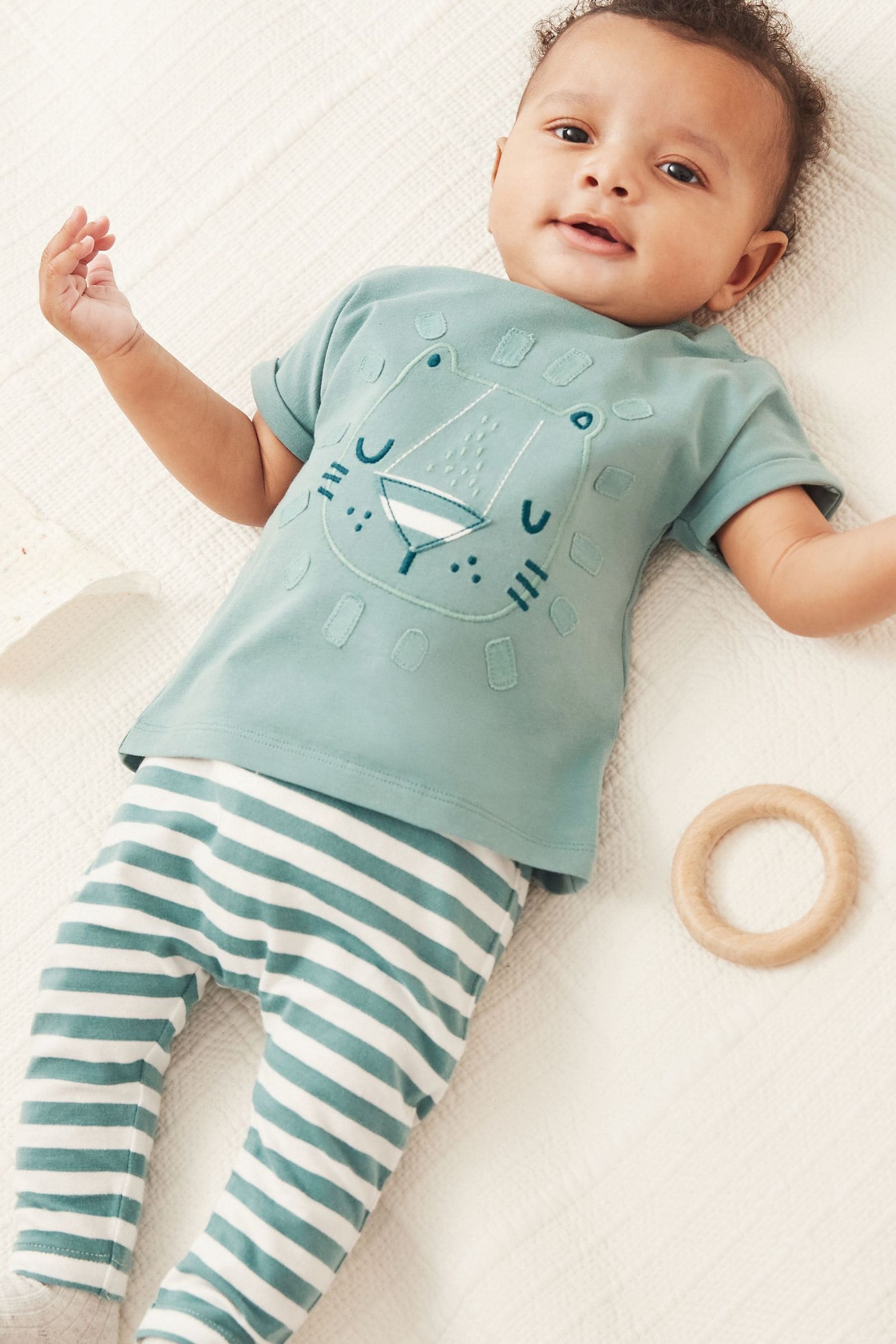 Teal Blue Lion 2 Piece Baby T-Shirt And Leggings Set