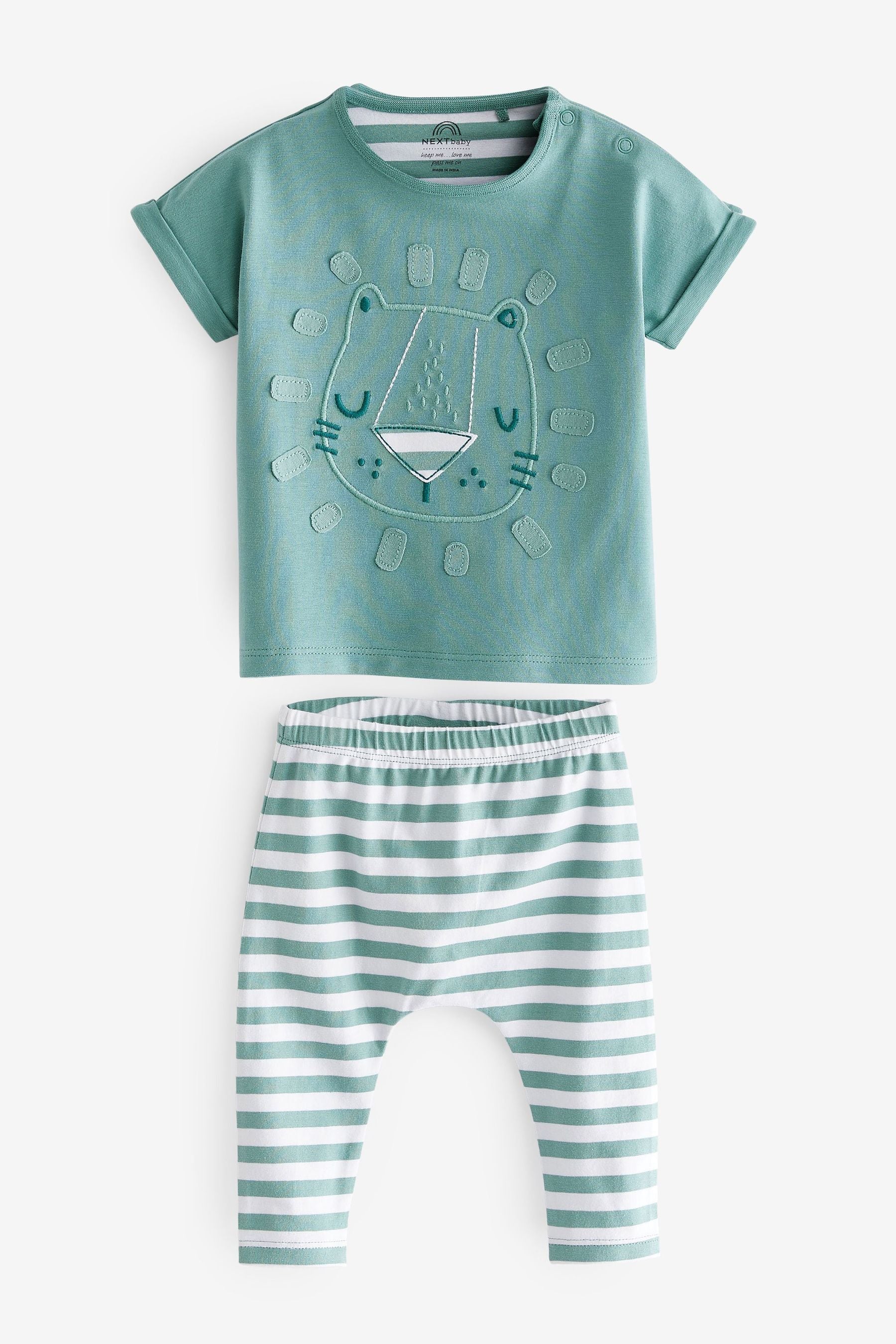 Teal Blue Lion 2 Piece Baby T-Shirt And Leggings Set