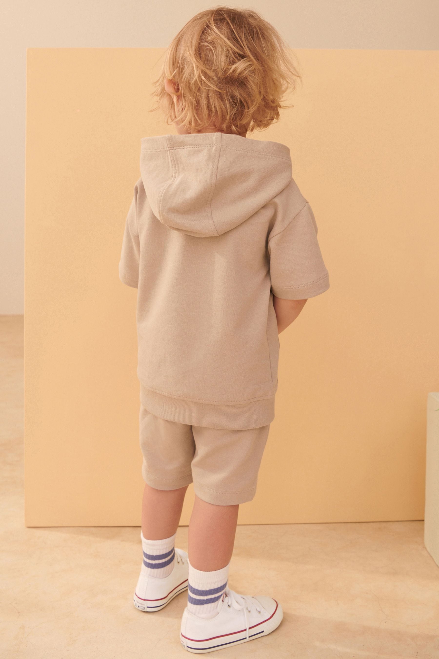 Tan Brown Short Sleeve Hoodie and Short Set (3mths-7yrs)