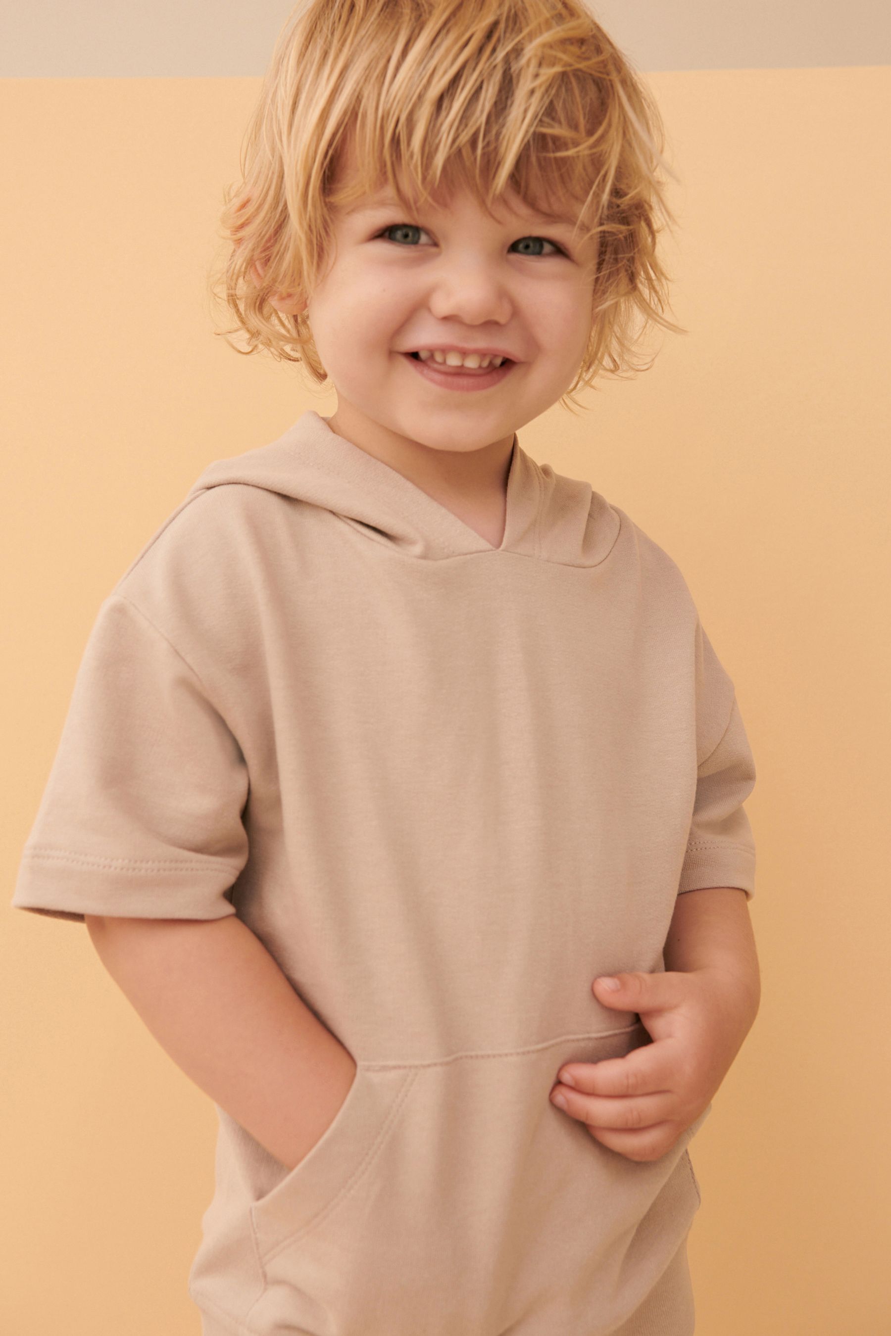 Tan Brown Short Sleeve Hoodie and Short Set (3mths-7yrs)