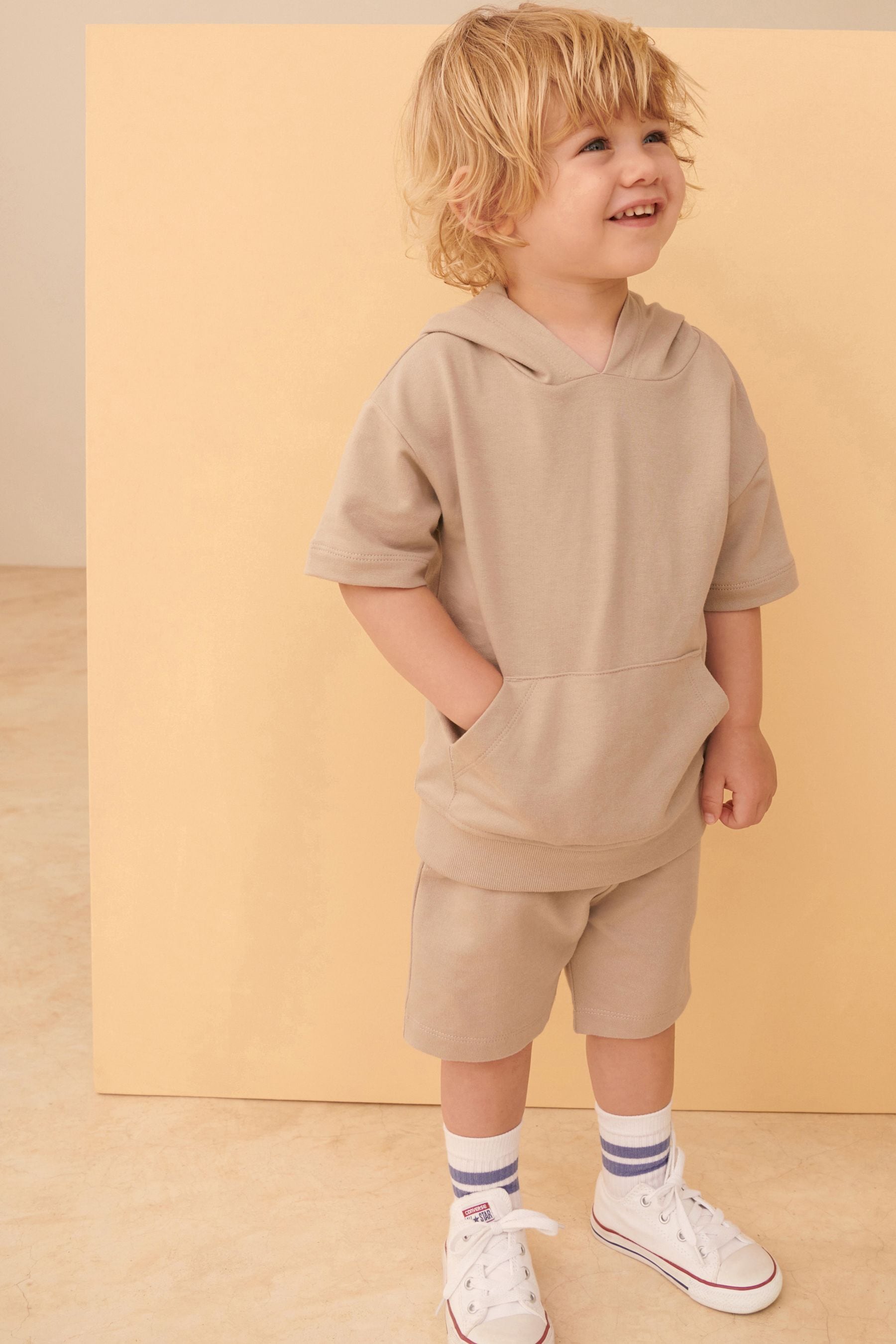 Tan Brown Short Sleeve Hoodie and Short Set (3mths-7yrs)