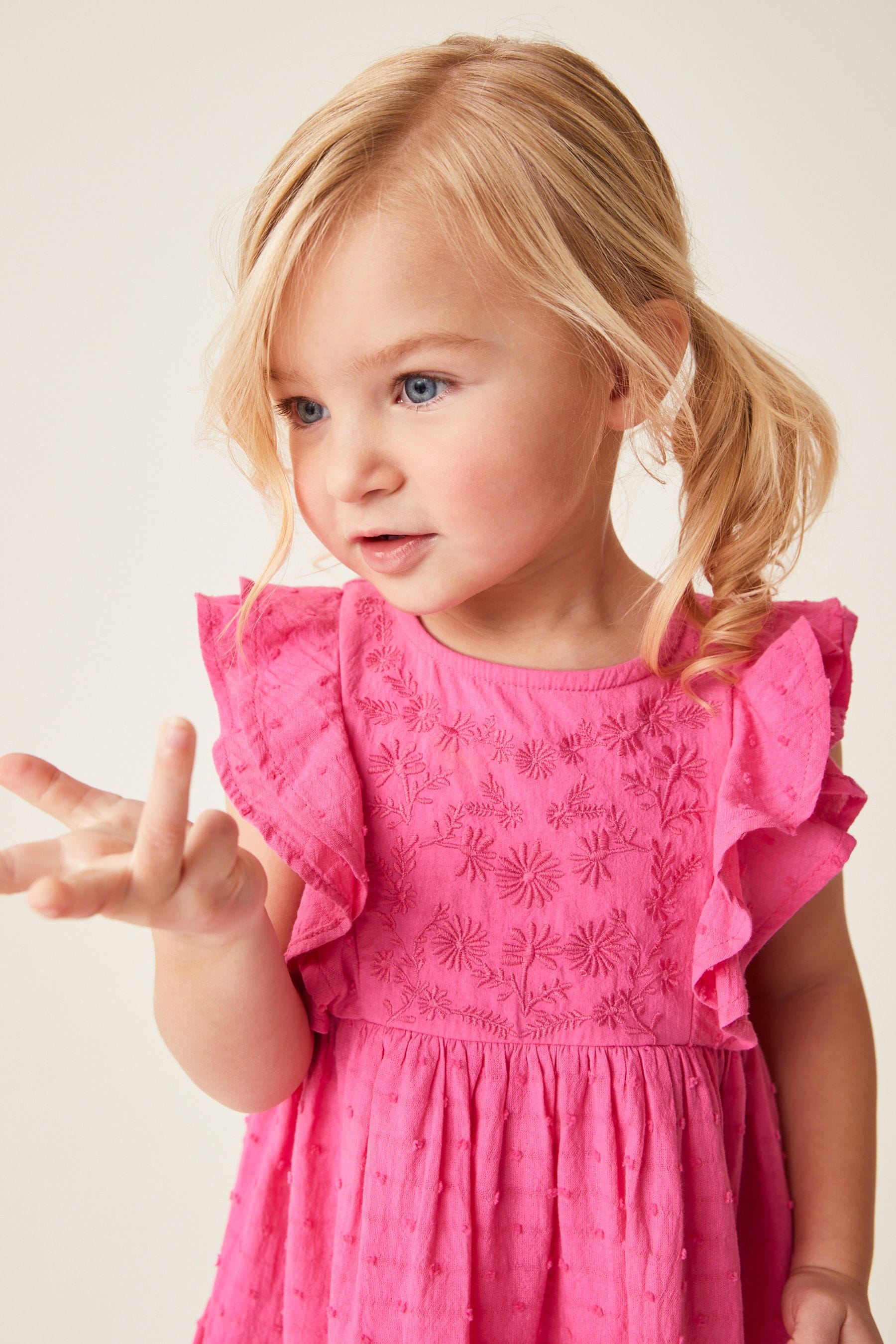 Pink Jersey Woven Mix Embroidered Dress (3mths-7yrs)