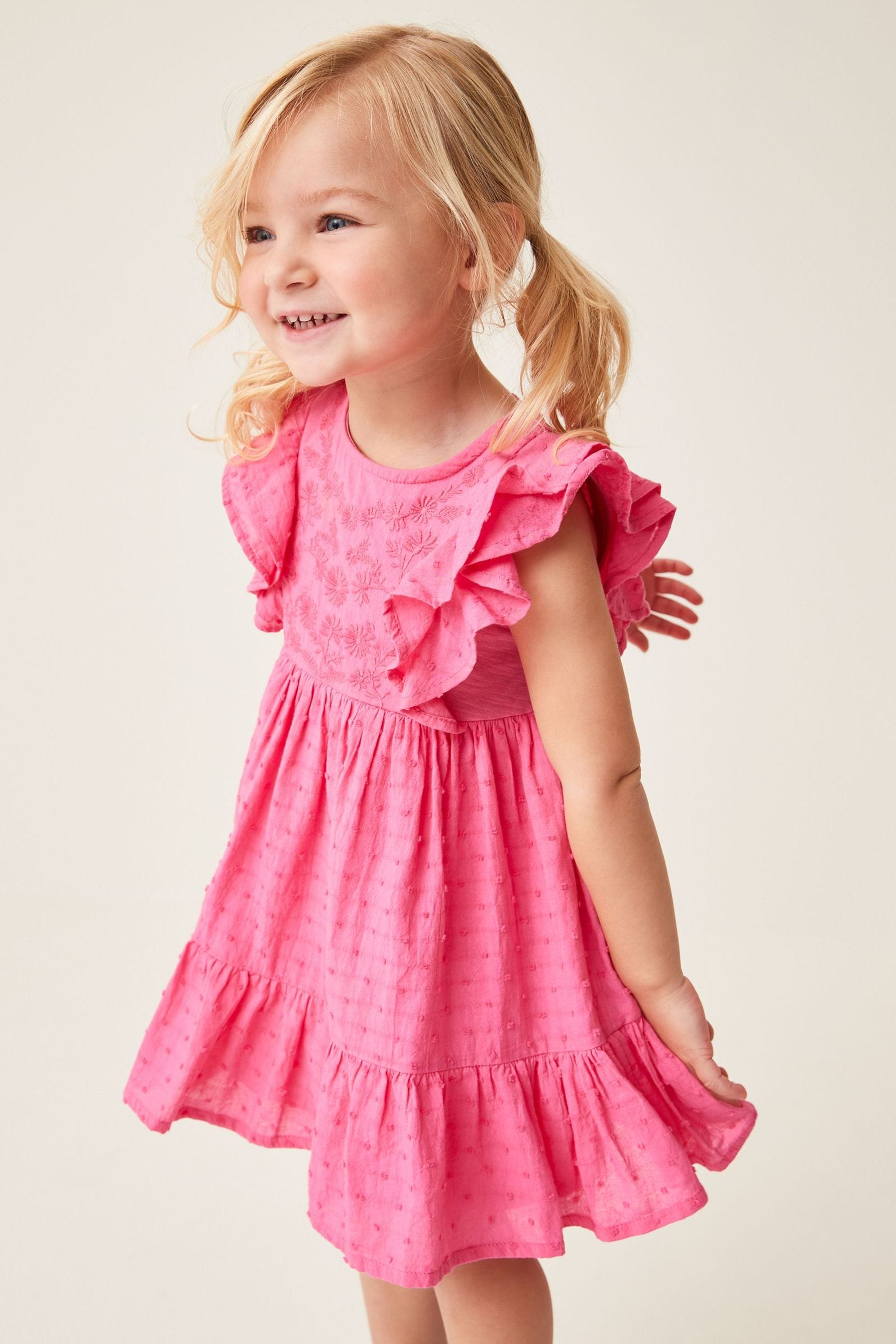 Pink Jersey Woven Mix Embroidered Dress (3mths-7yrs)