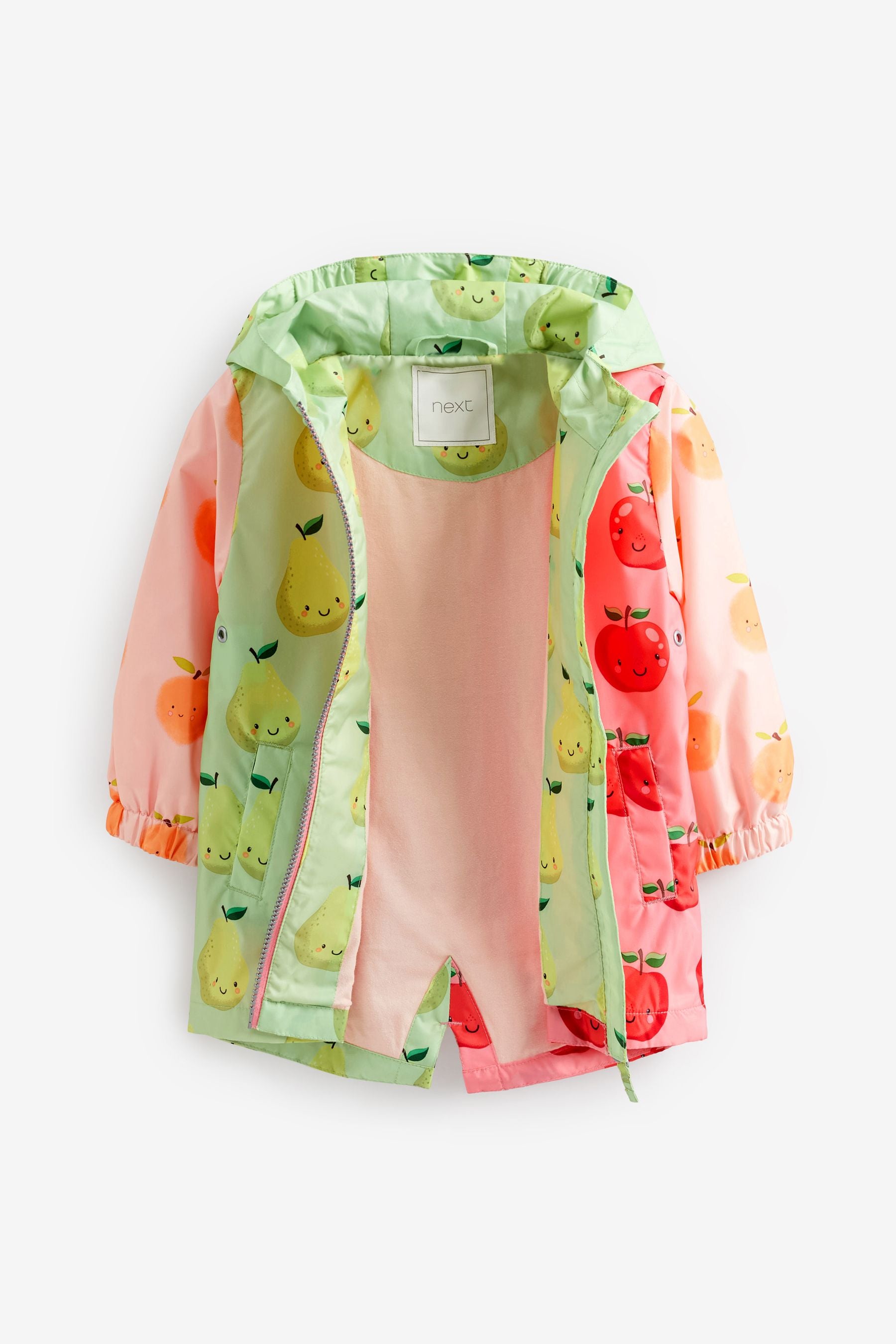 Pink/Green Shower Resistant Fruits Printed Cagoule Jacket (3mths-7yrs)