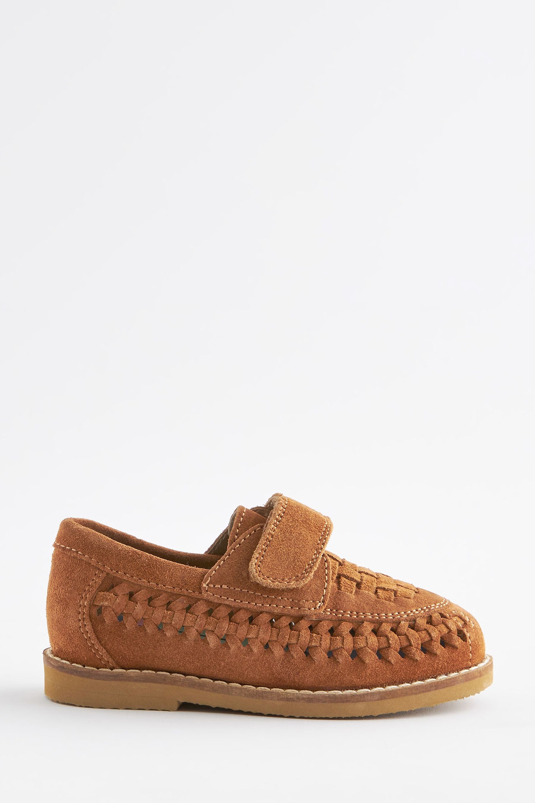 Tan Brown Leather Woven Loafers