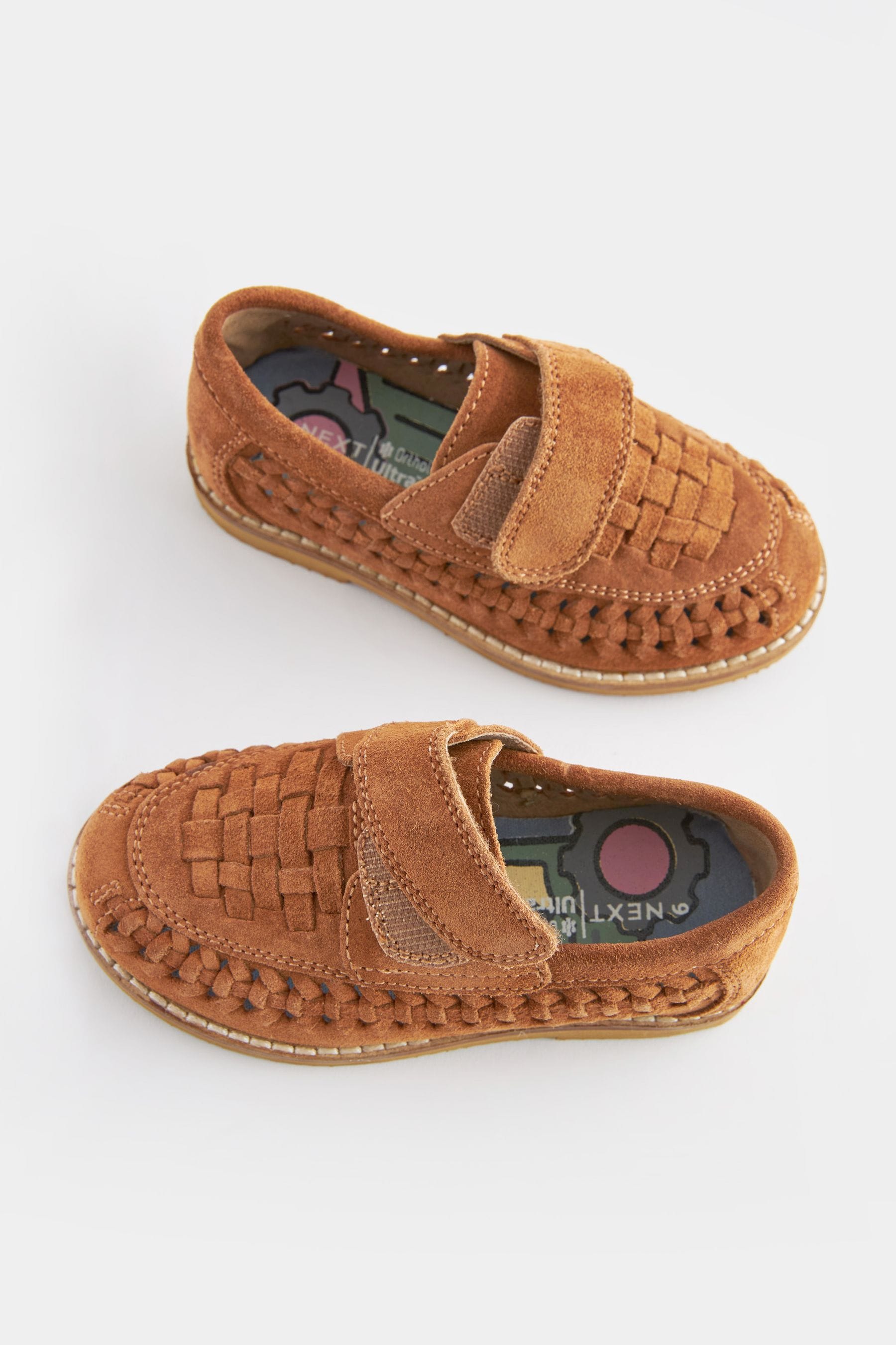 Tan Brown Leather Woven Loafers