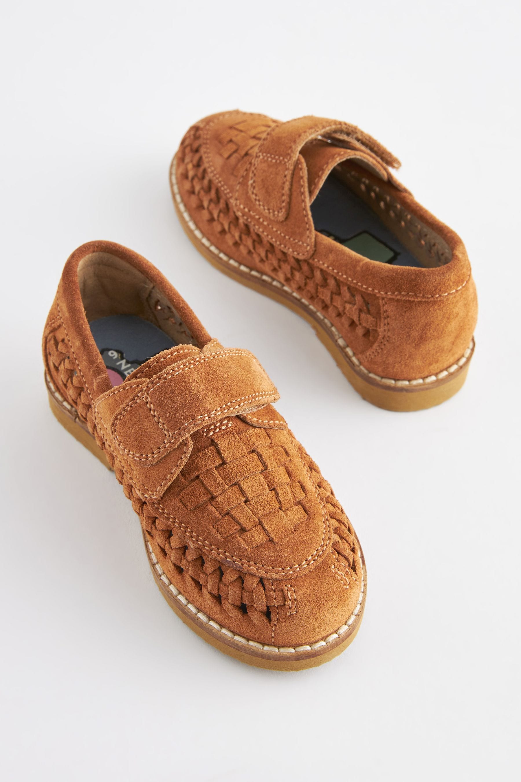 Tan Brown Leather Woven Loafers