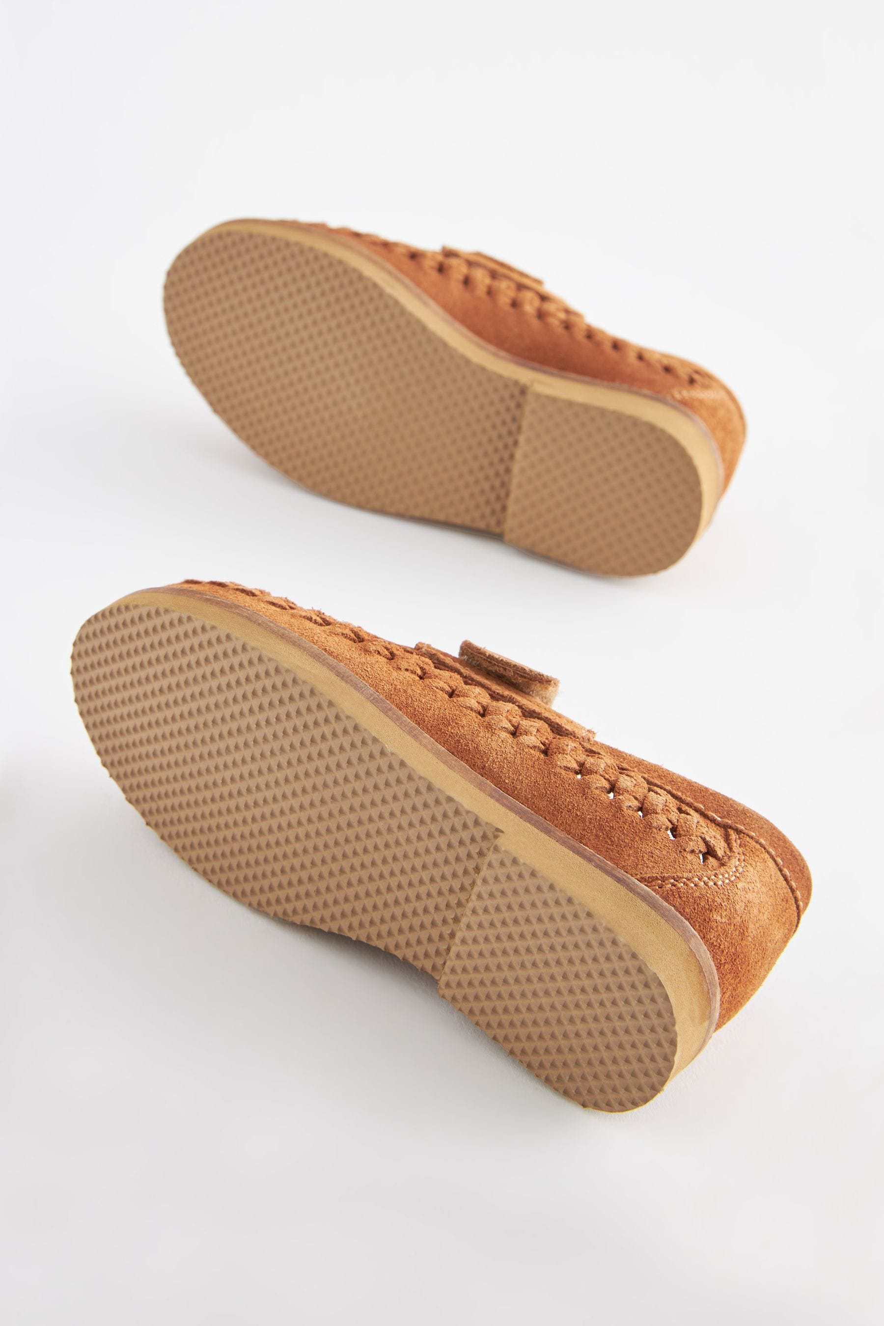 Tan Brown Leather Woven Loafers