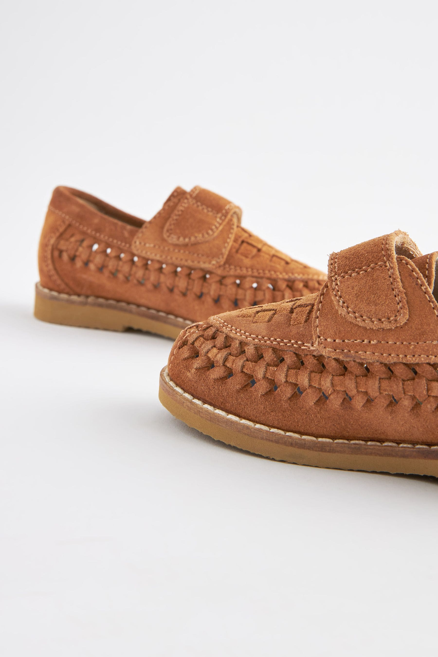 Tan Brown Leather Woven Loafers