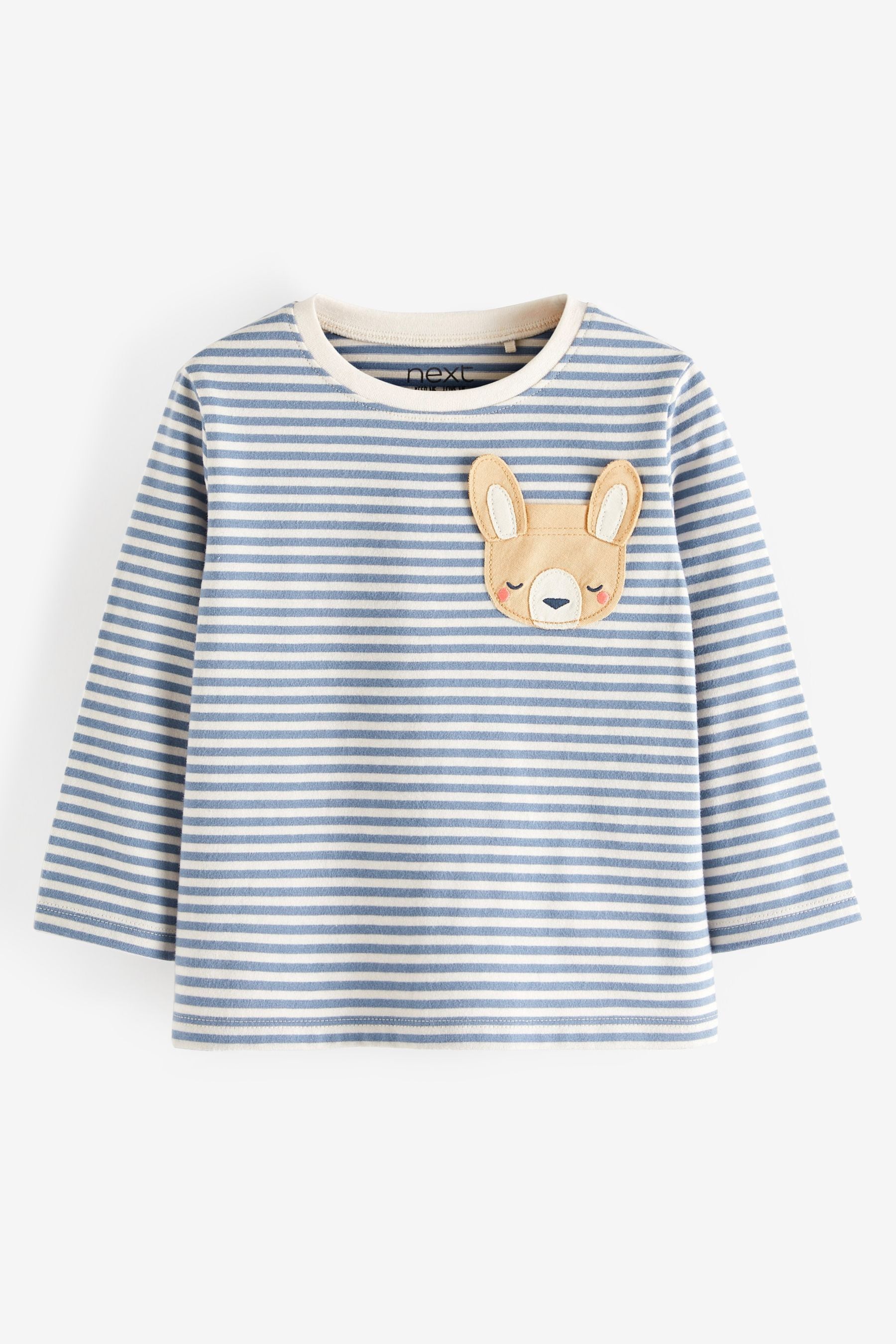 Blue/Ecru Bunny Pocket Long Sleeve Cotton T-Shirt (3mths-7yrs)