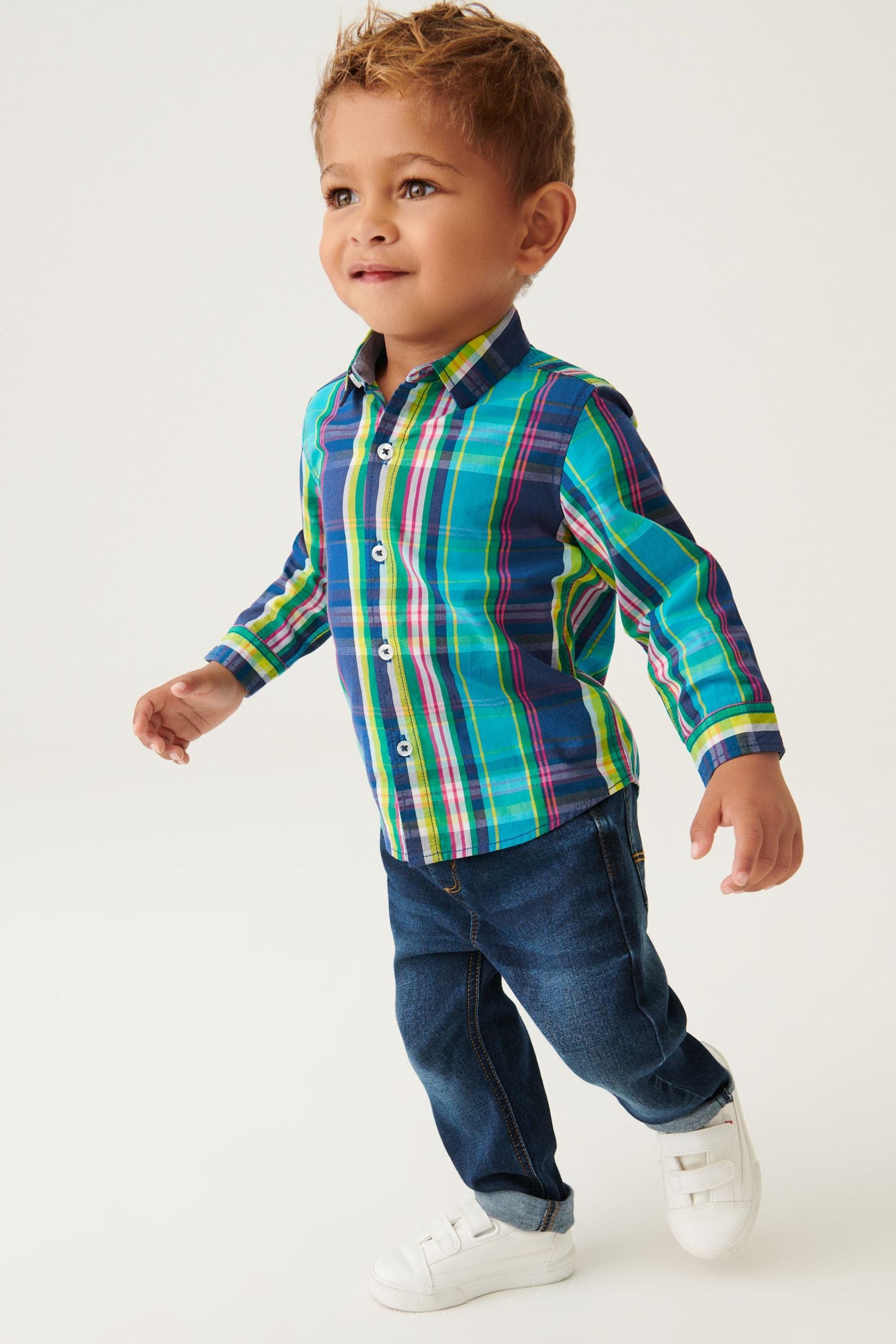 Turquoise Blue Check Long Sleeve Shirt (3mths-7yrs)