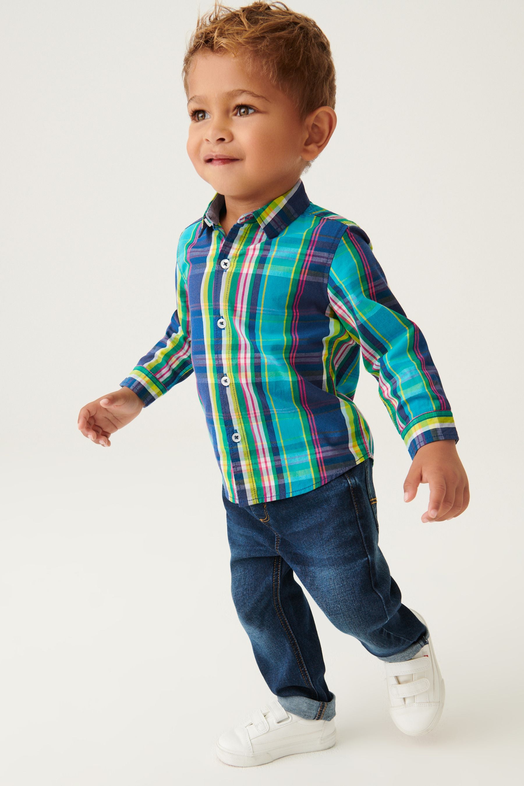 Turquoise Blue Check Long Sleeve Shirt (3mths-7yrs)