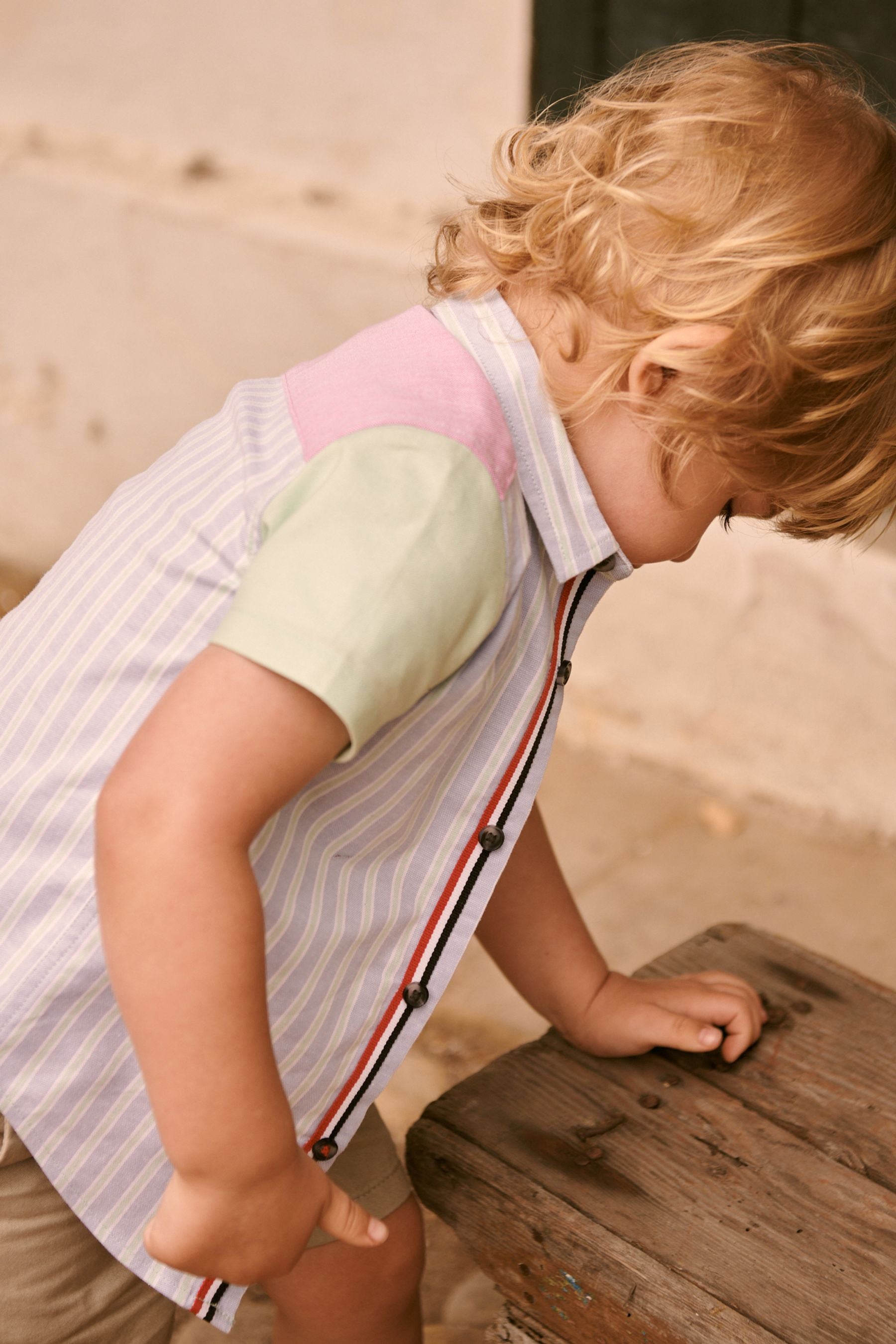 Pastel/Blue Stripe Colourblock Short Sleeve Shirt (3mths-7yrs)