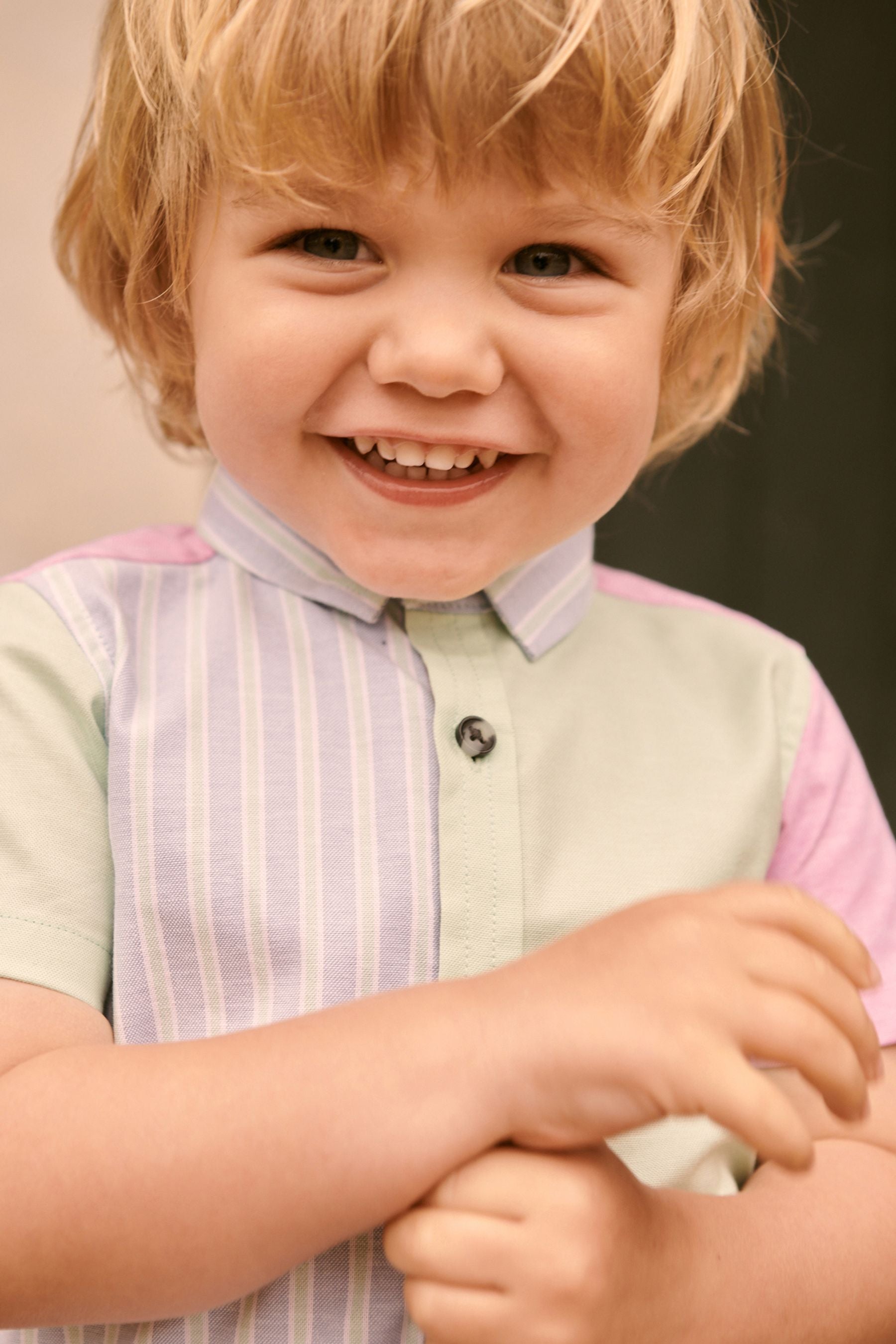 Pastel/Blue Stripe Colourblock Short Sleeve Shirt (3mths-7yrs)