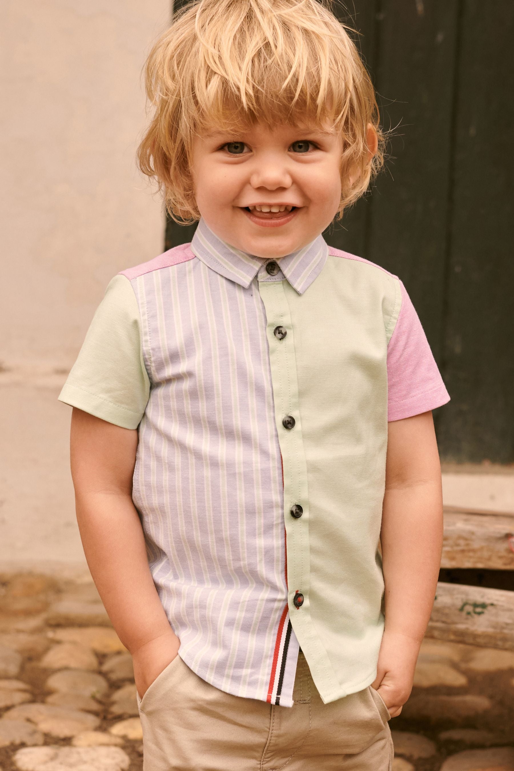 Pastel/Blue Stripe Colourblock Short Sleeve Shirt (3mths-7yrs)