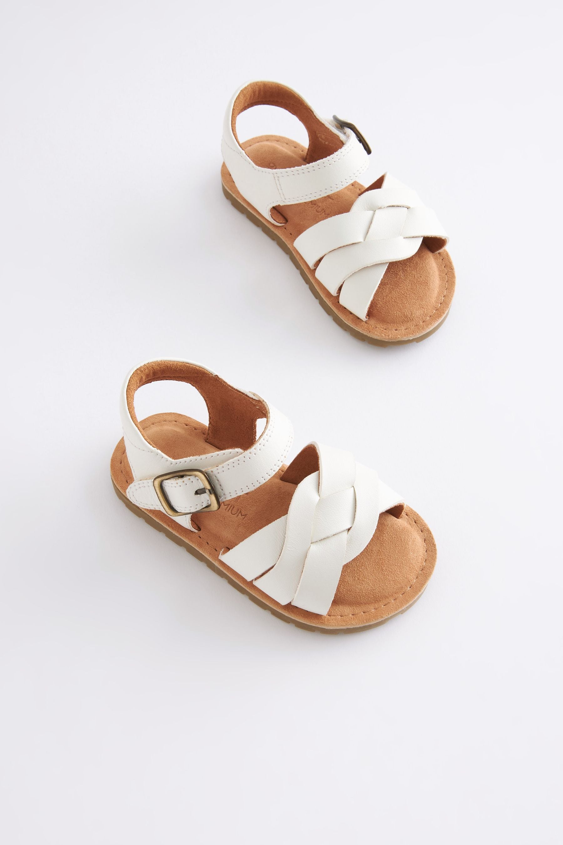 White Leather Leather Woven Ankle Strap Sandals