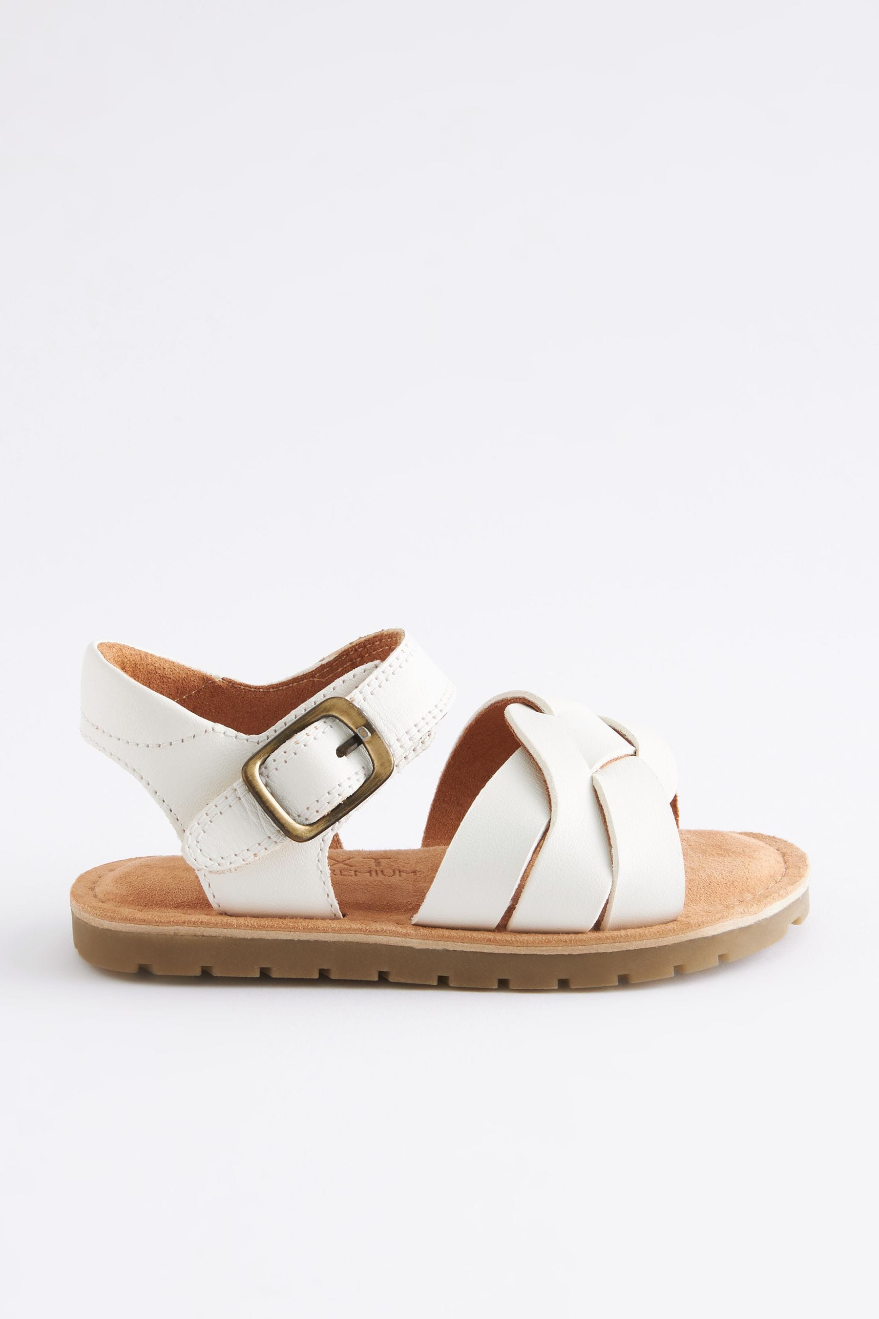 White Leather Leather Woven Ankle Strap Sandals