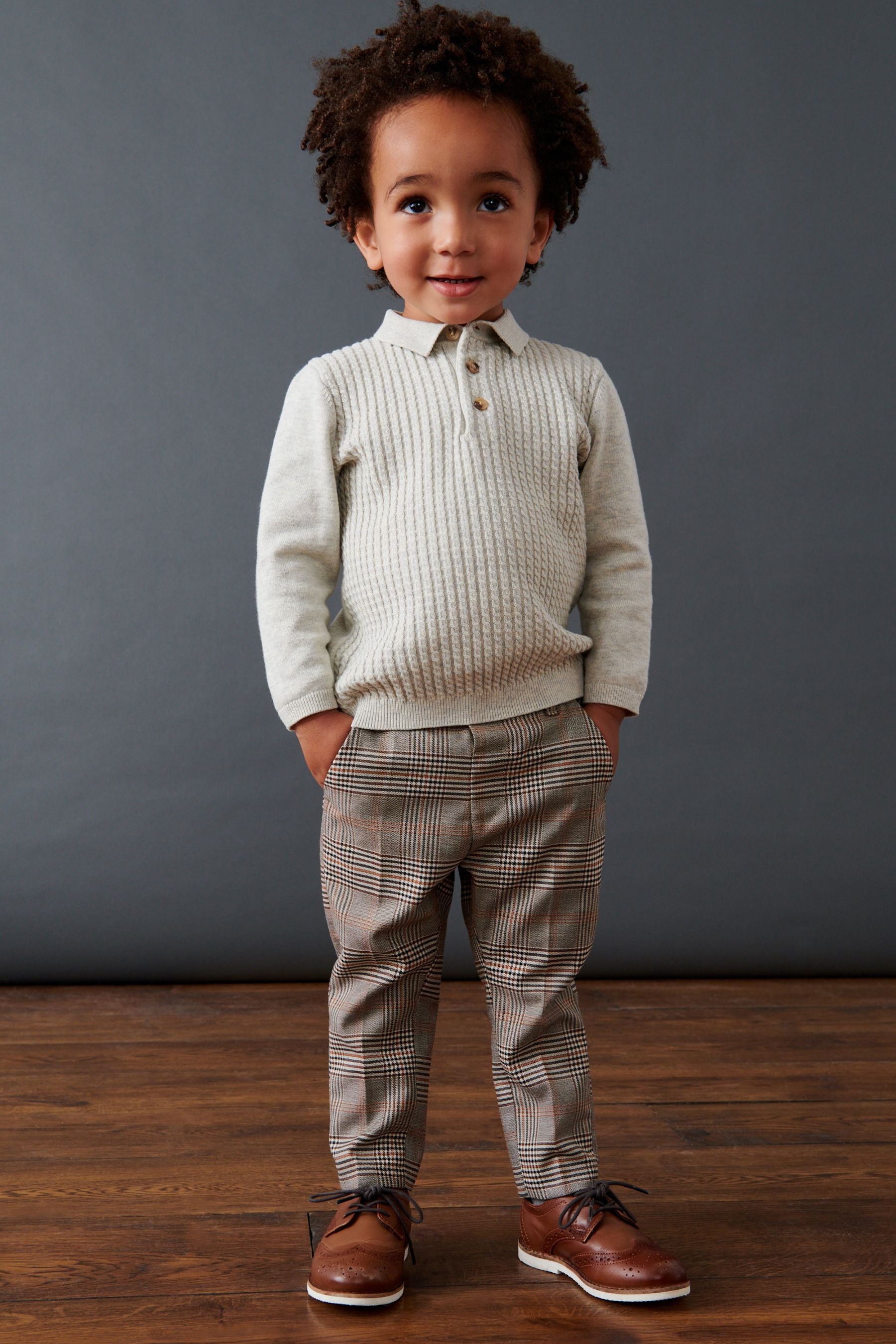 Neutral Formal Check Trousers (3mths-7yrs)