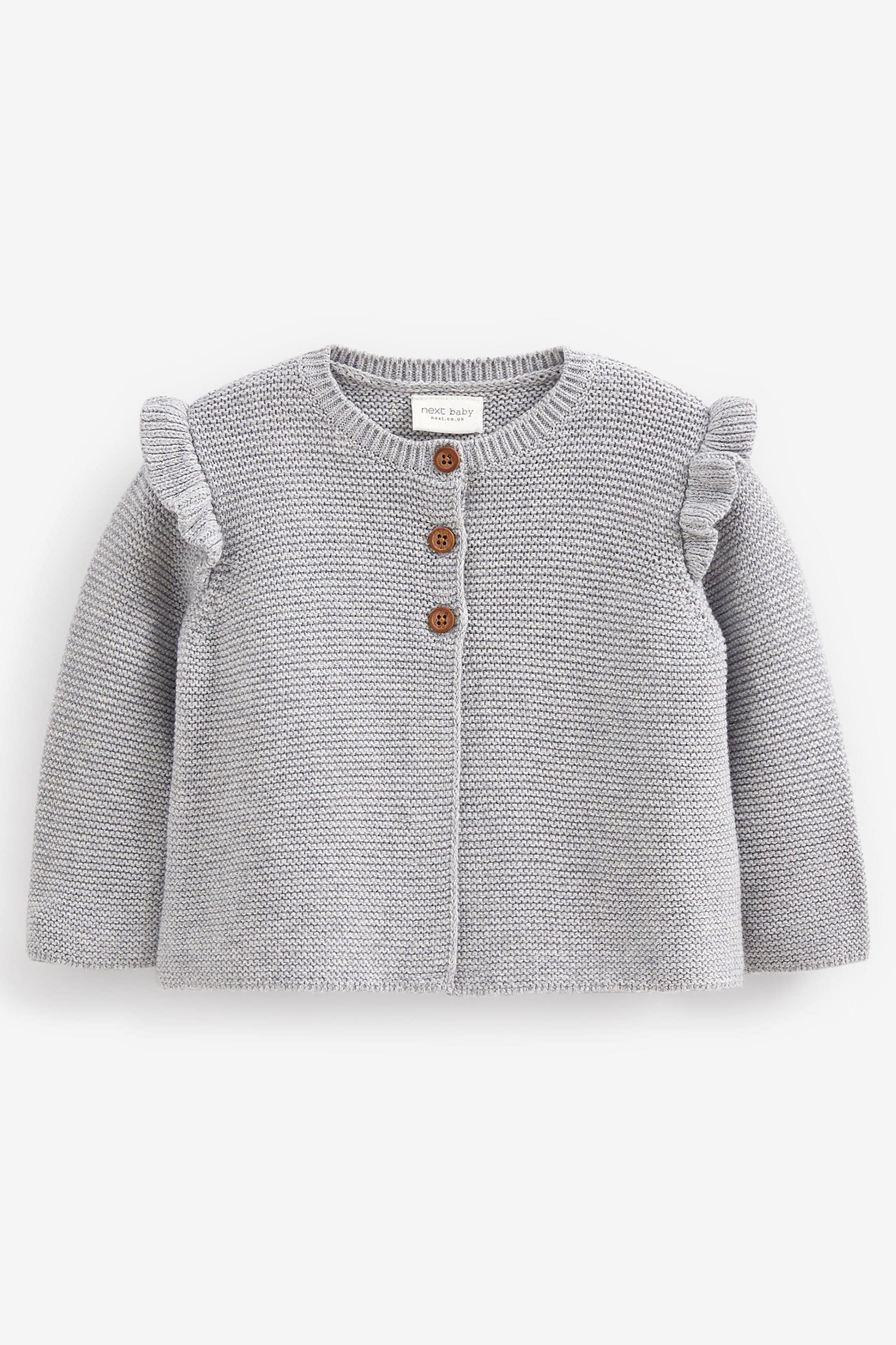 Grey Frill Shoulder Knitted Baby Cardigan (0mths-2yrs)