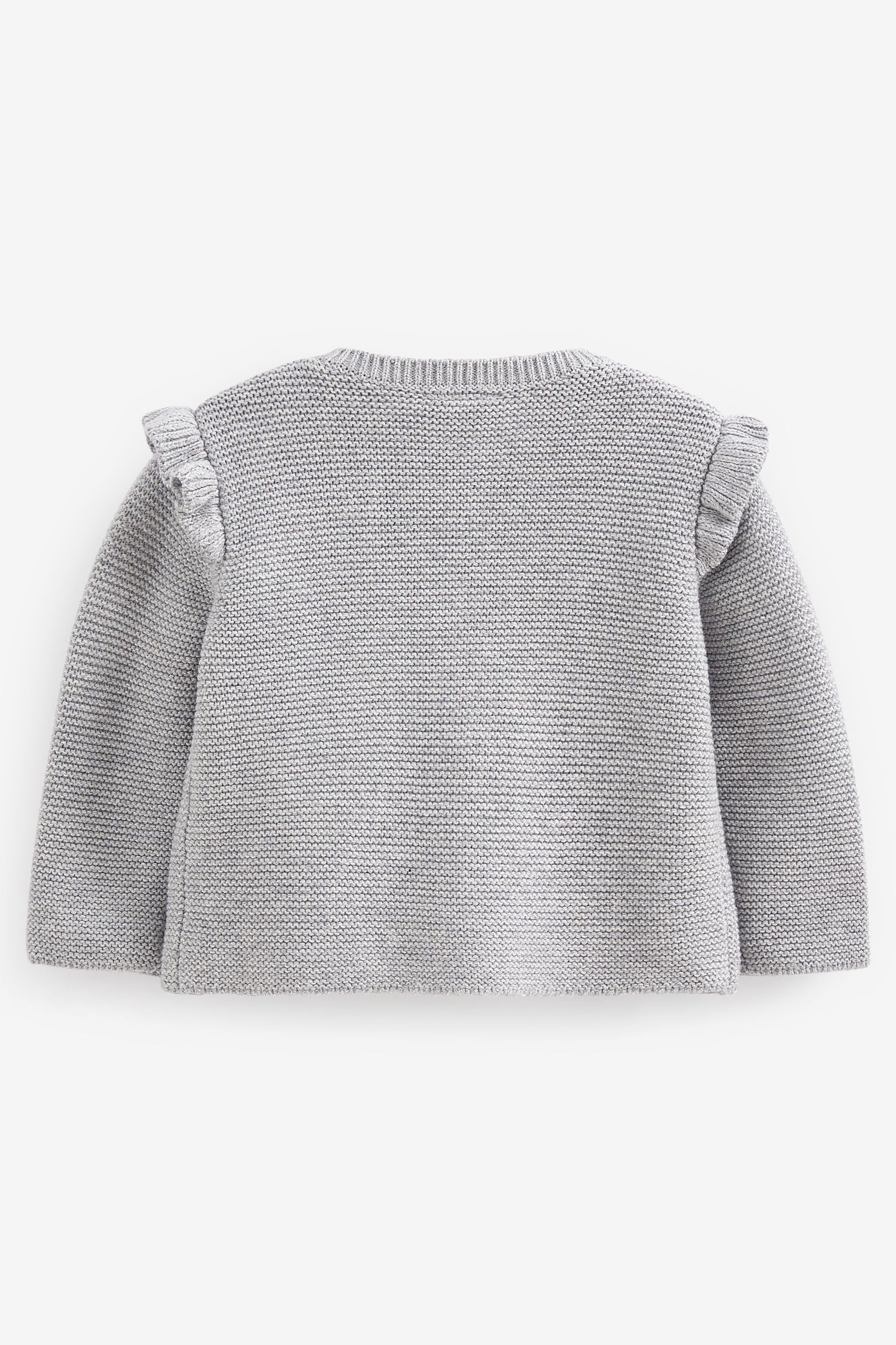 Grey Frill Shoulder Knitted Baby Cardigan (0mths-2yrs)