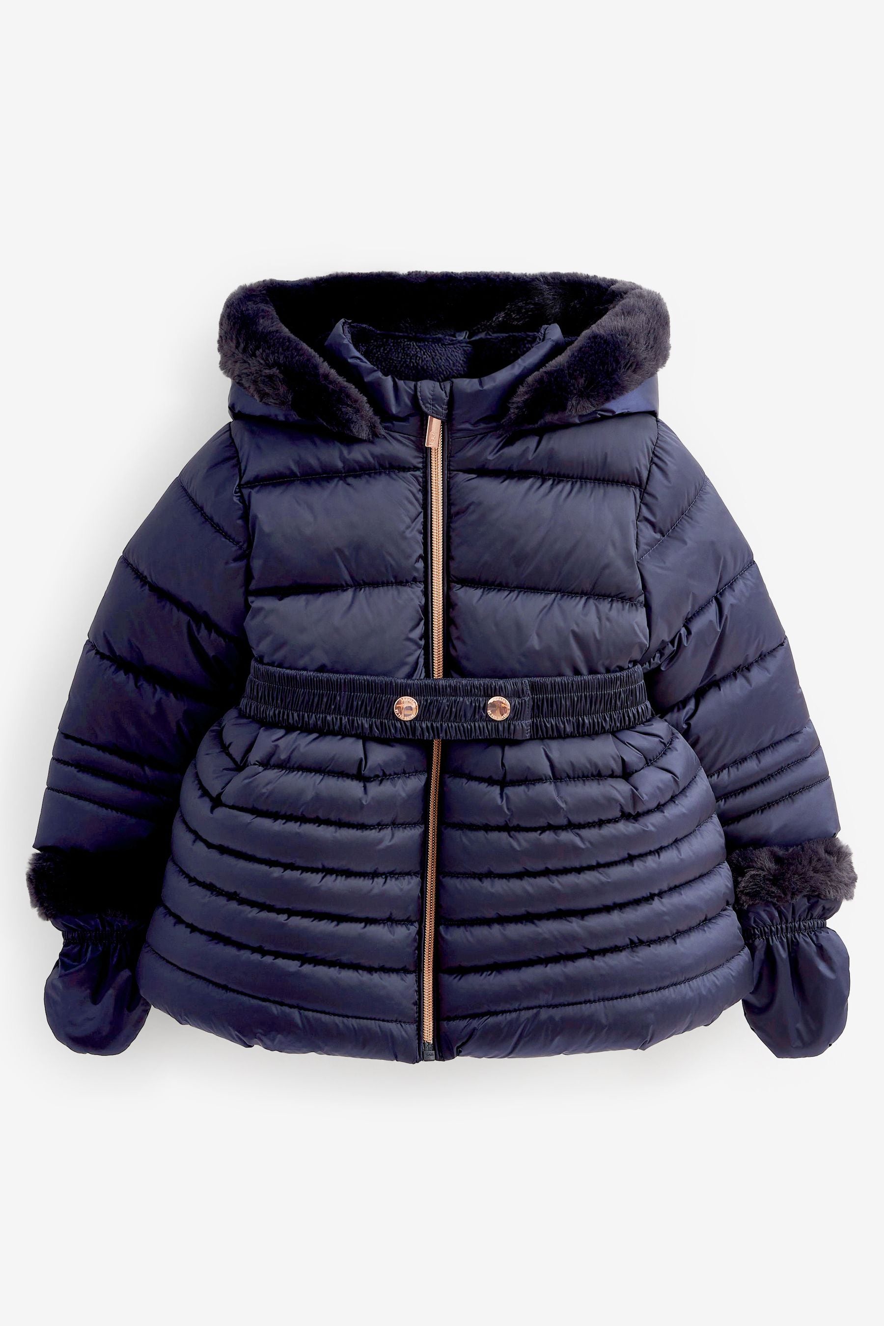 Navy Baker by Ted Baker Shower Resistant Navy Skirted Coat With Mittens