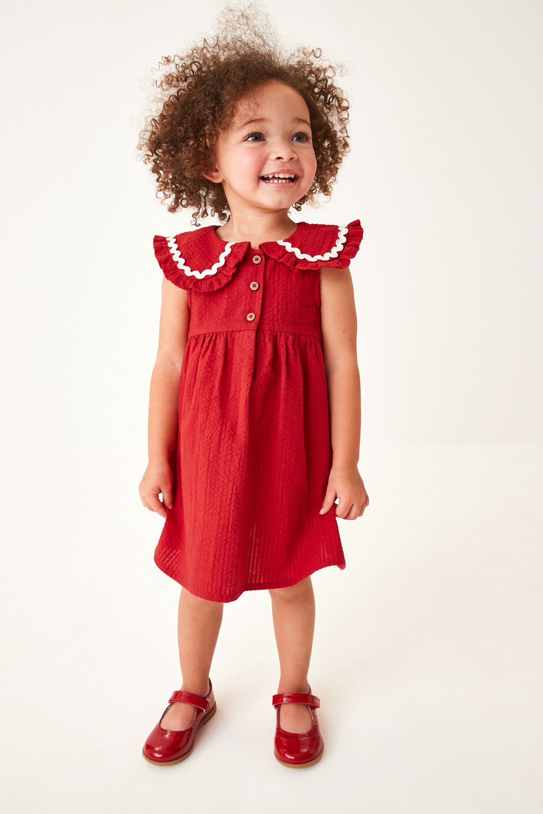 Red Cotton Collar Dress (3mths-8yrs)