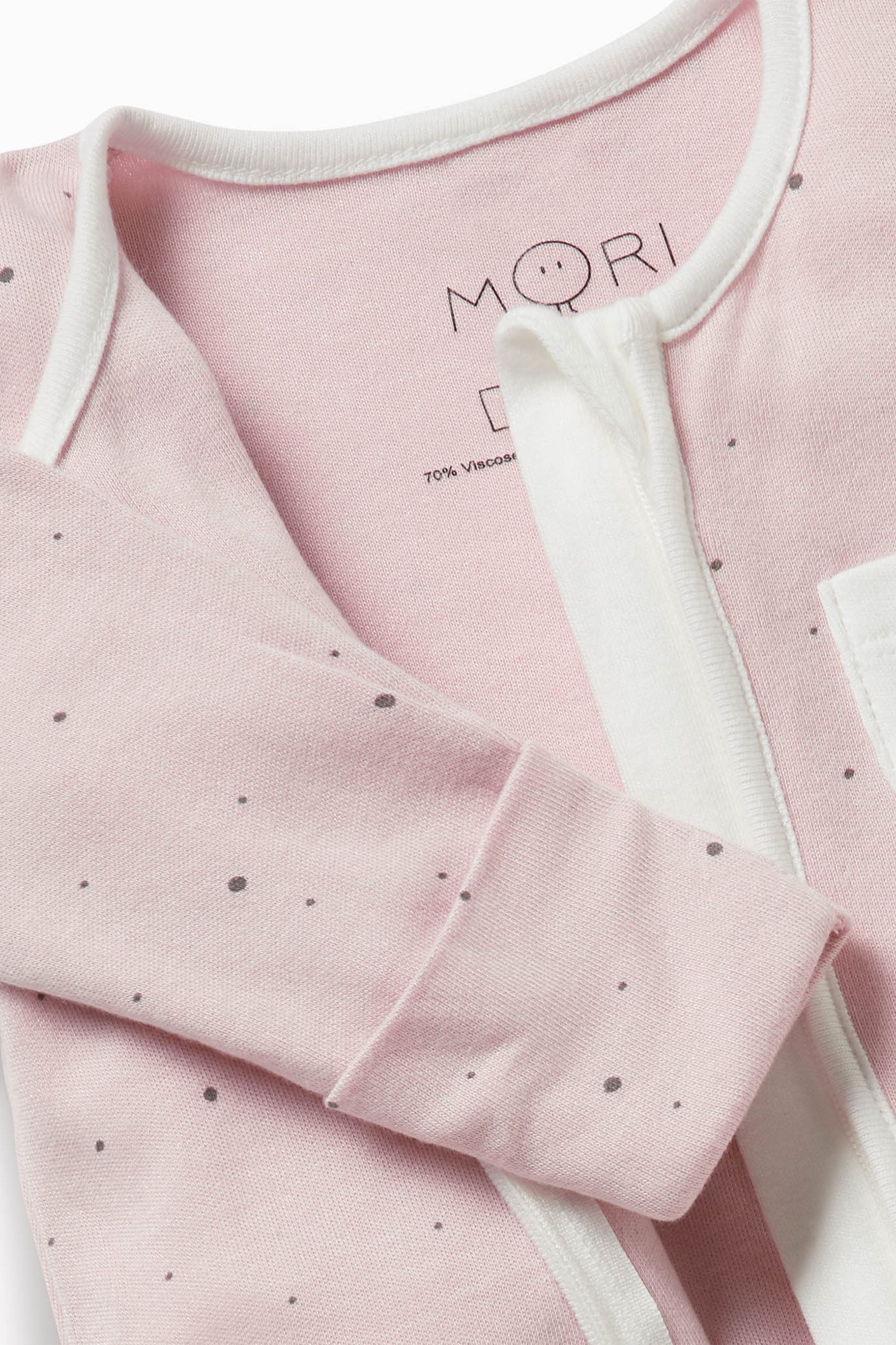 Pink Polka Dot Mori Organic Cotton & Bamboo Clever Zip Up Sleepsuit