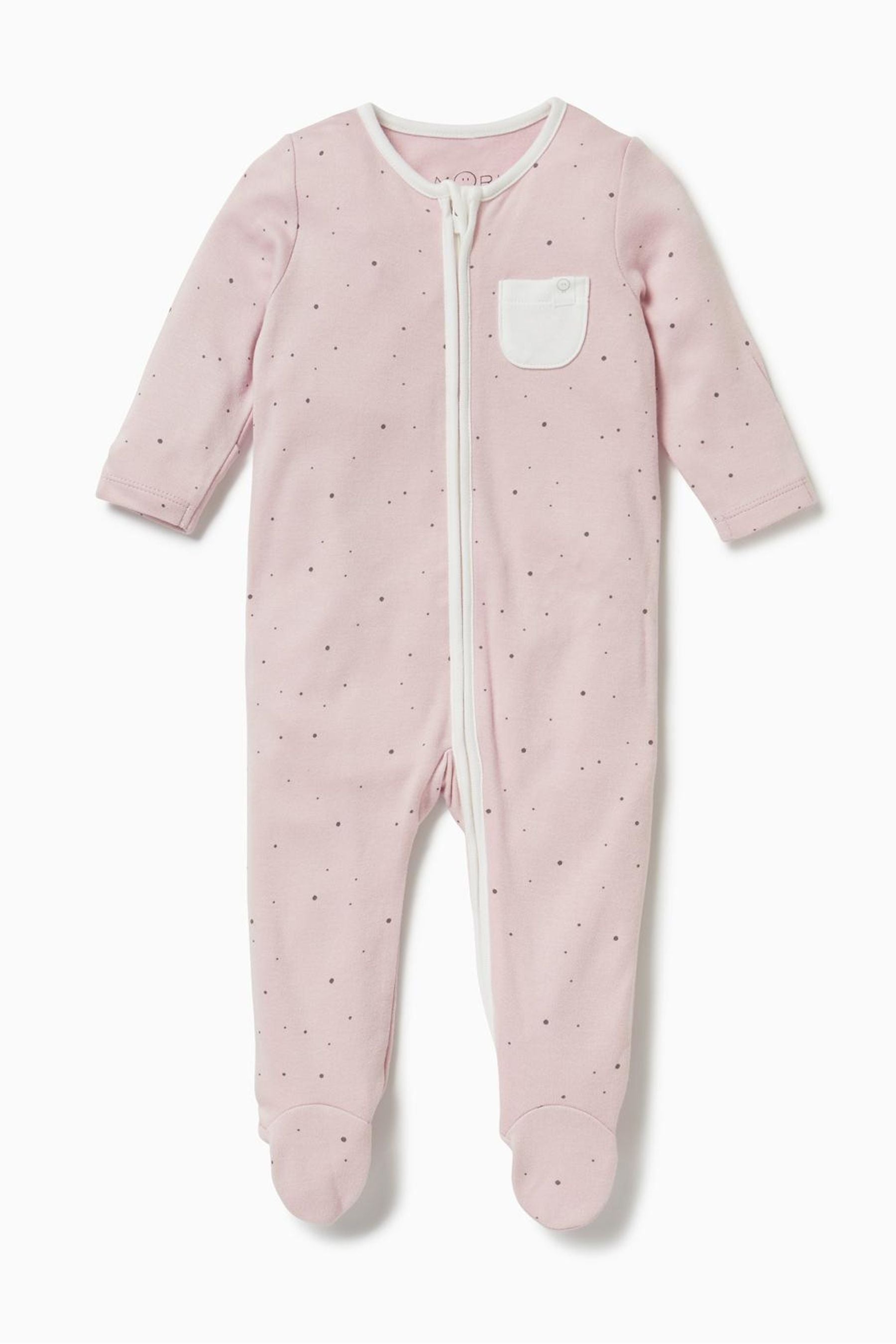 Pink Polka Dot Mori Organic Cotton & Bamboo Clever Zip Up Sleepsuit