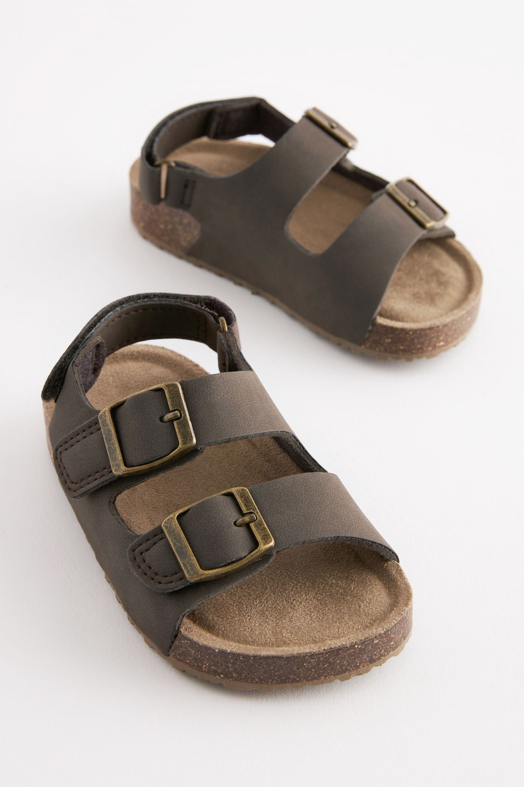 Brown Cushioned Footbed Double Buckle Touch Fastening Corkbed Sandals