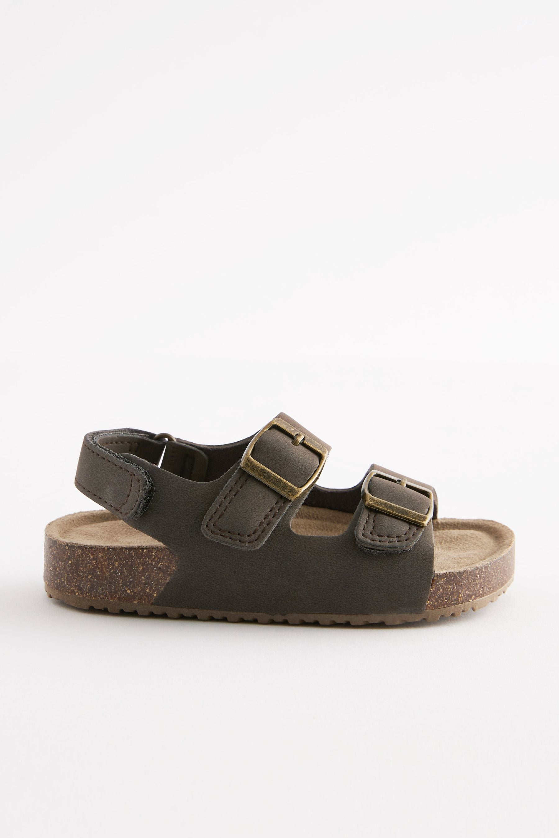 Brown Cushioned Footbed Double Buckle Touch Fastening Corkbed Sandals