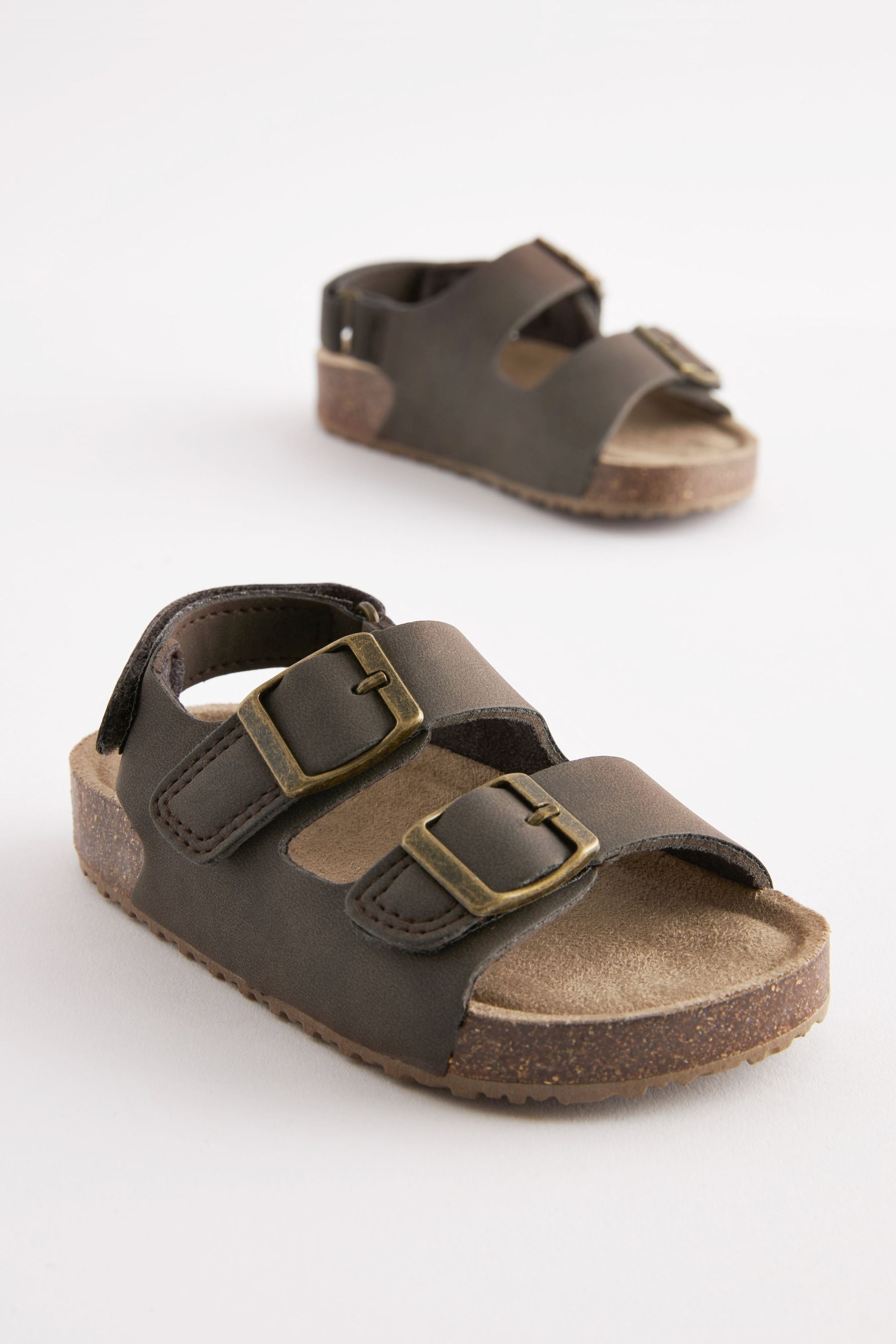 Brown Cushioned Footbed Double Buckle Touch Fastening Corkbed Sandals