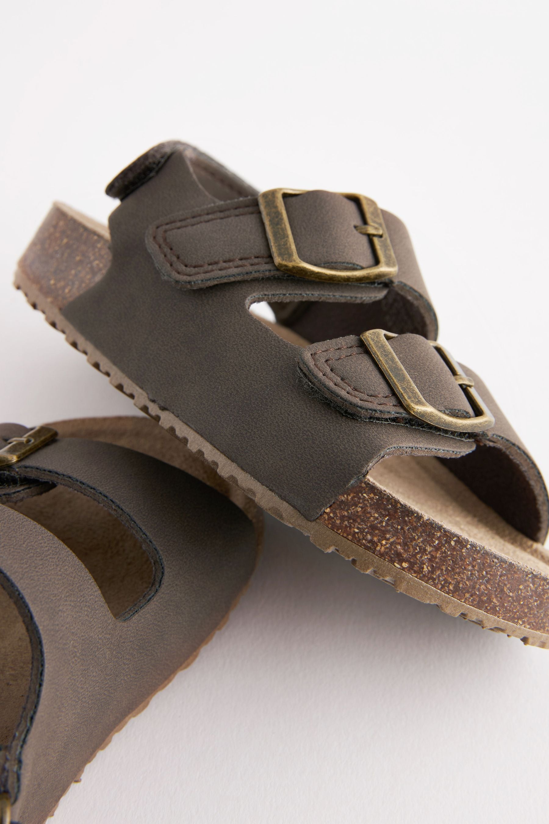 Brown Cushioned Footbed Double Buckle Touch Fastening Corkbed Sandals